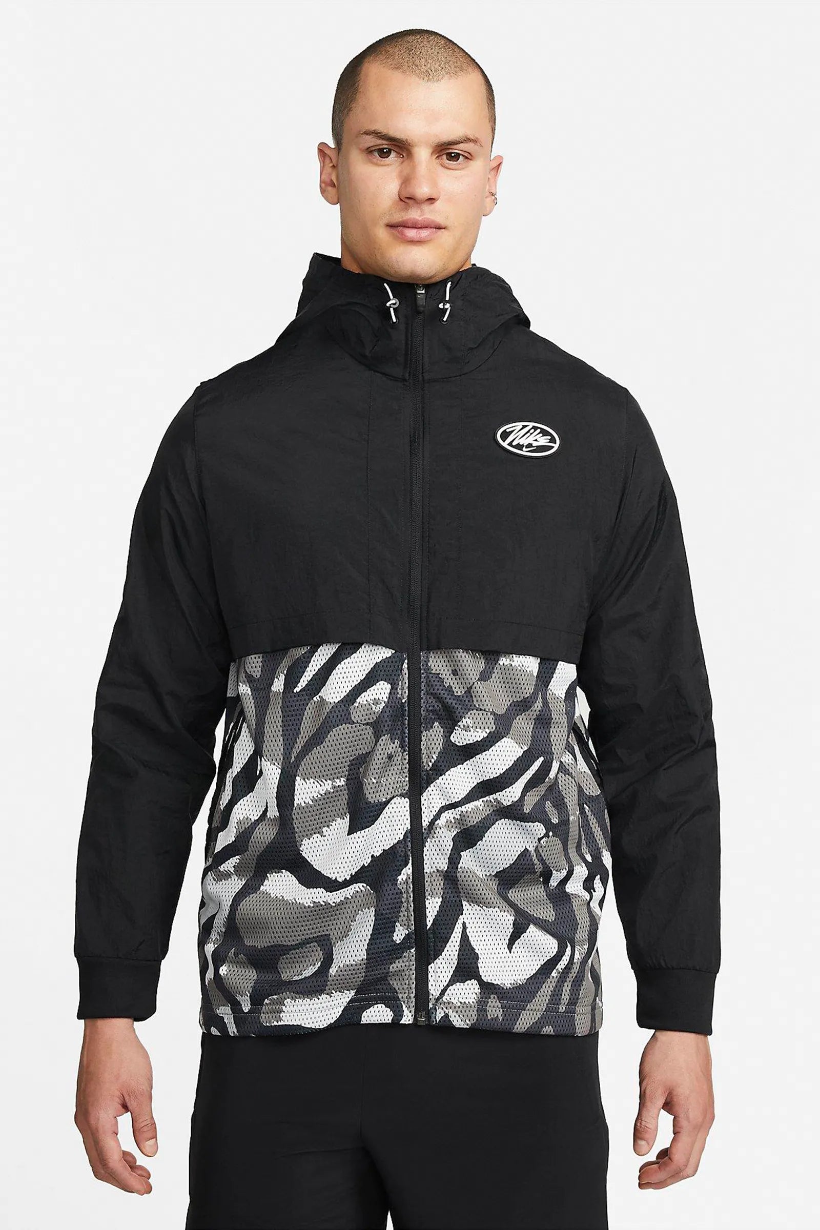 DUKS Nike Dri-FIT Sport Clash Men's Full-Zip Training Jacket, Black/White, Large