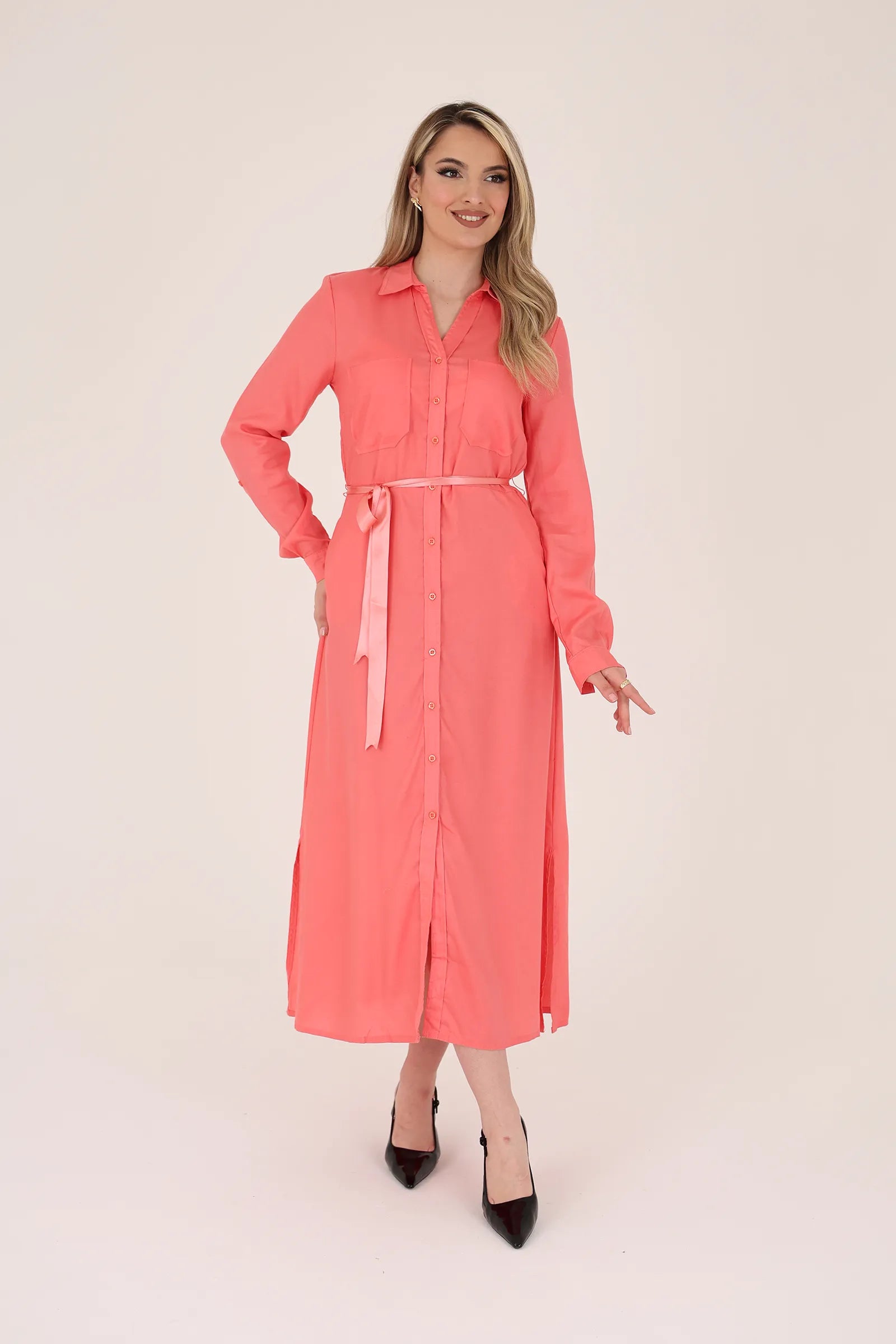 Fustan pink belted
