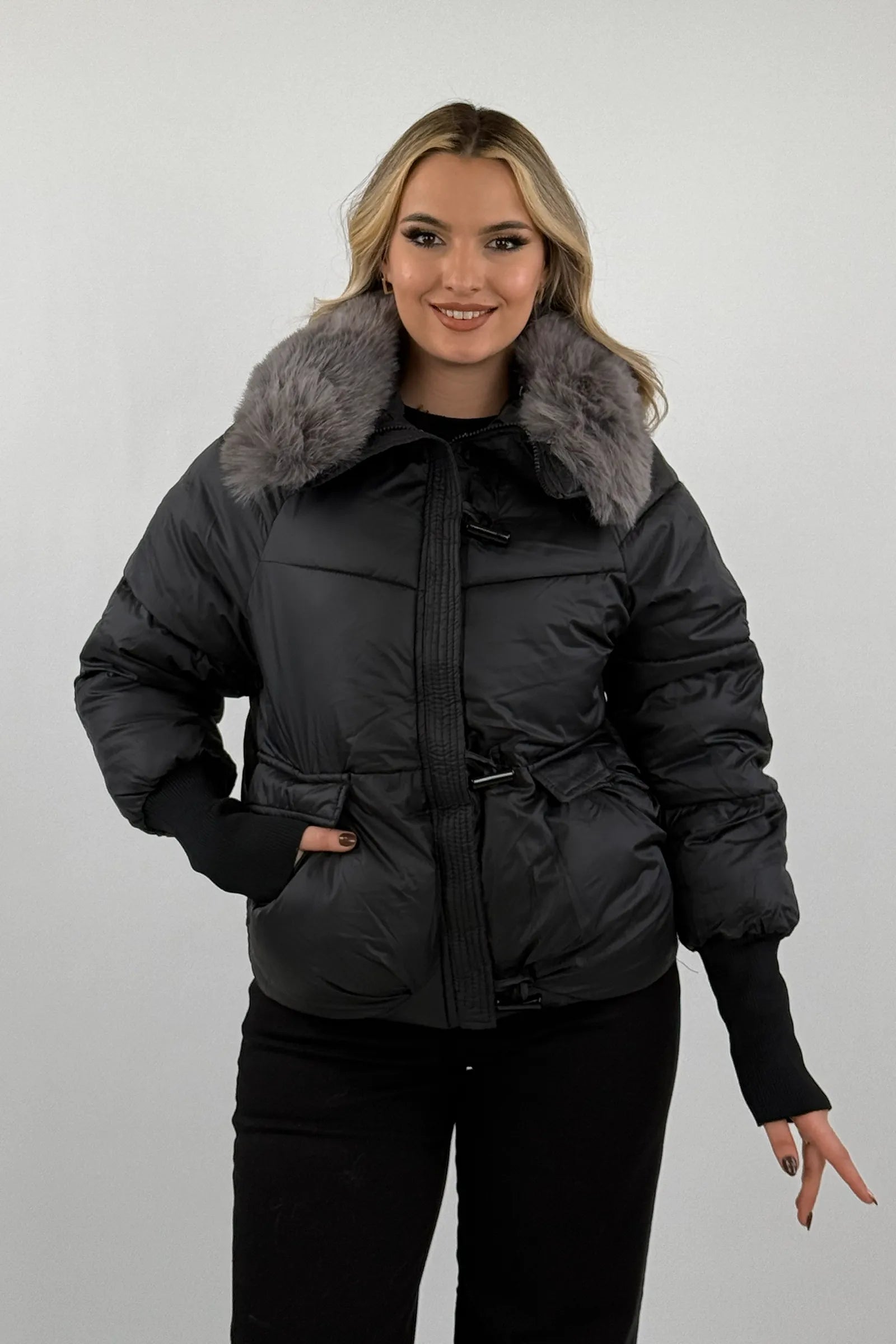JAKNE  Cropped Belted Puffer