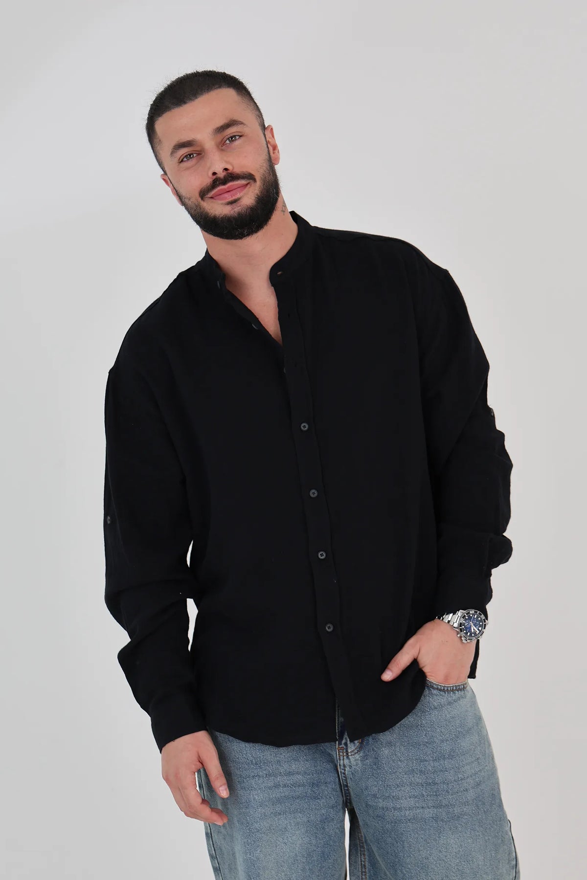 Kemishe mandarin collar