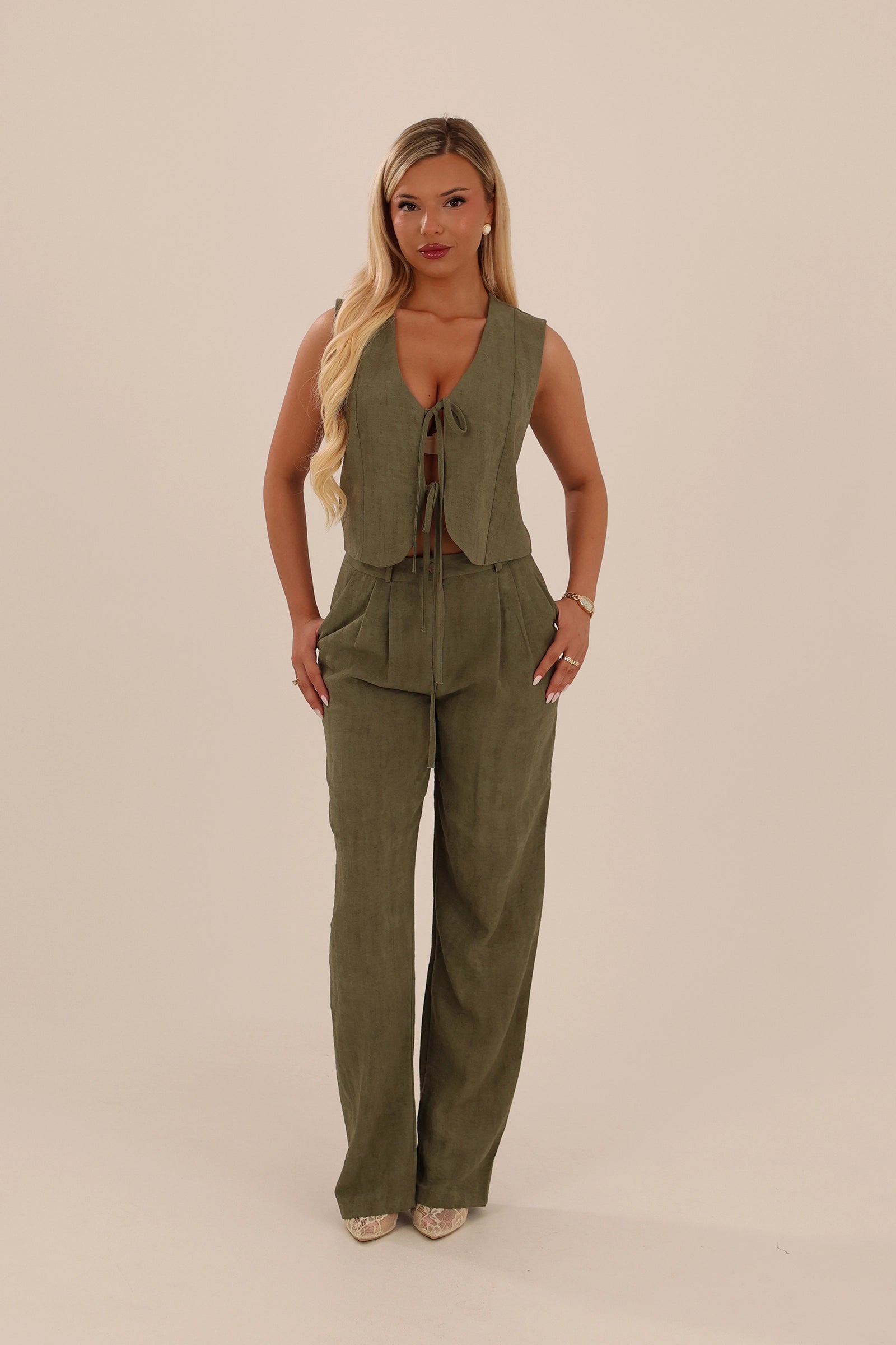 Pantallona wide leg linen