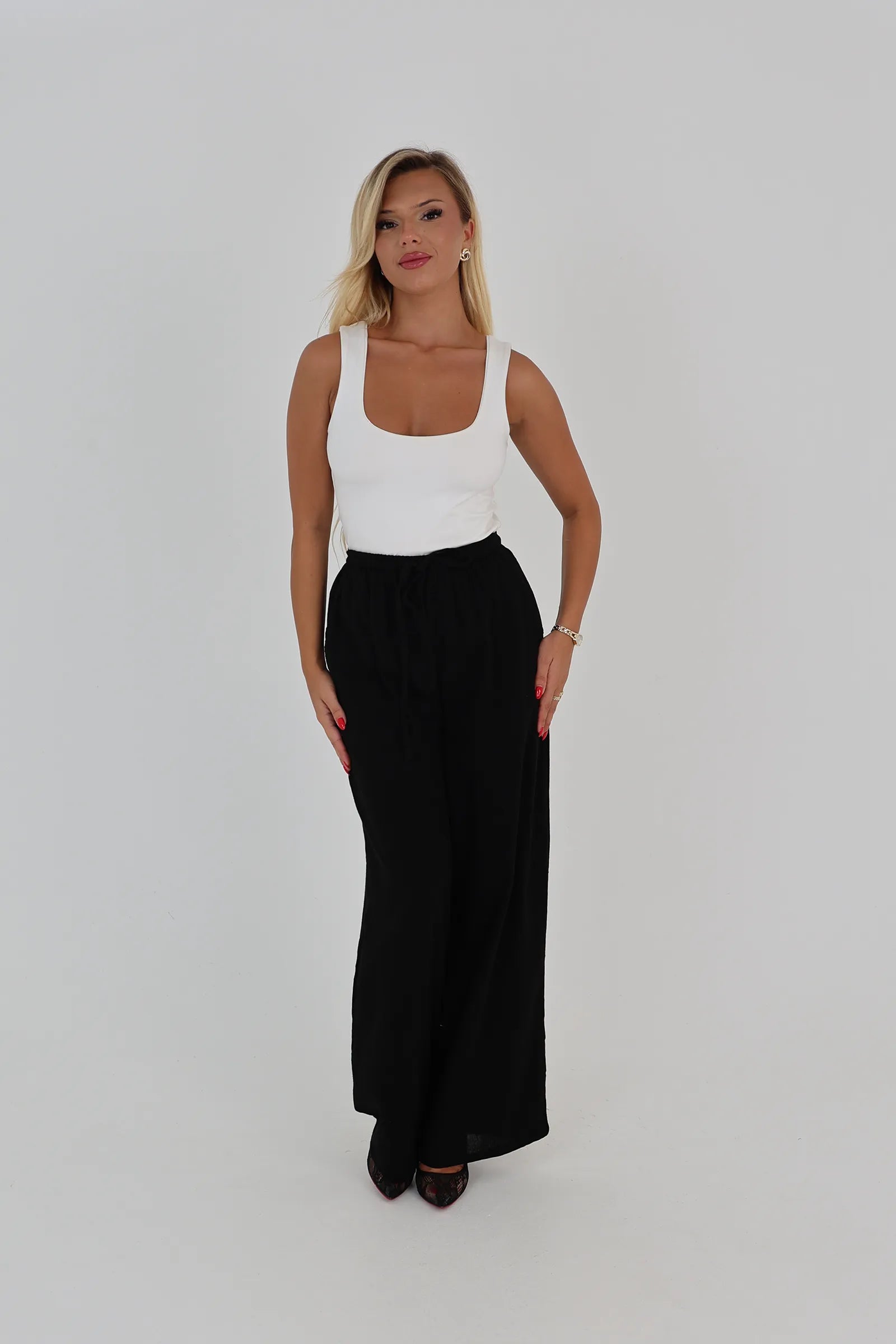 Pantallona linen elastic waist