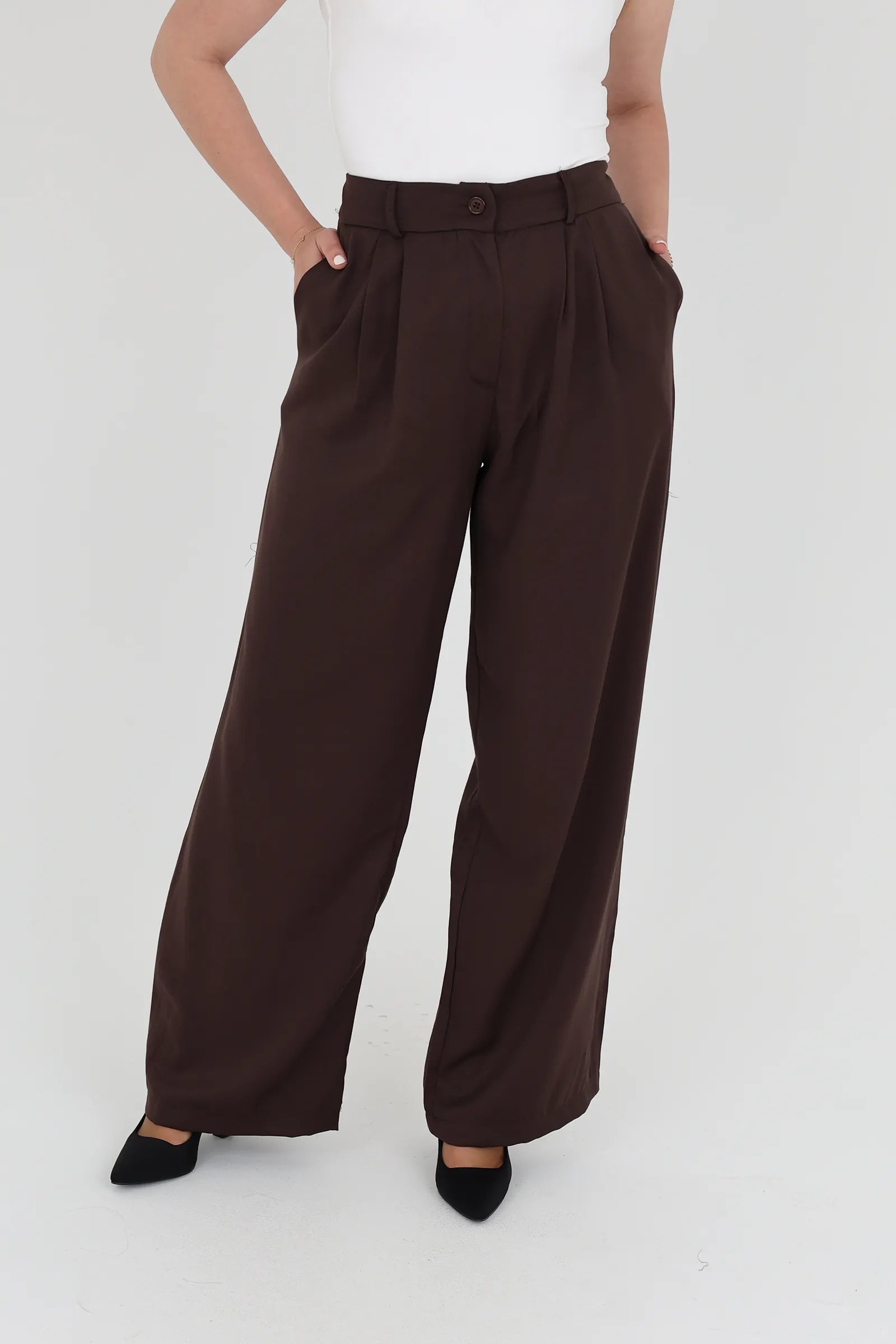 Pantallona button high waisted