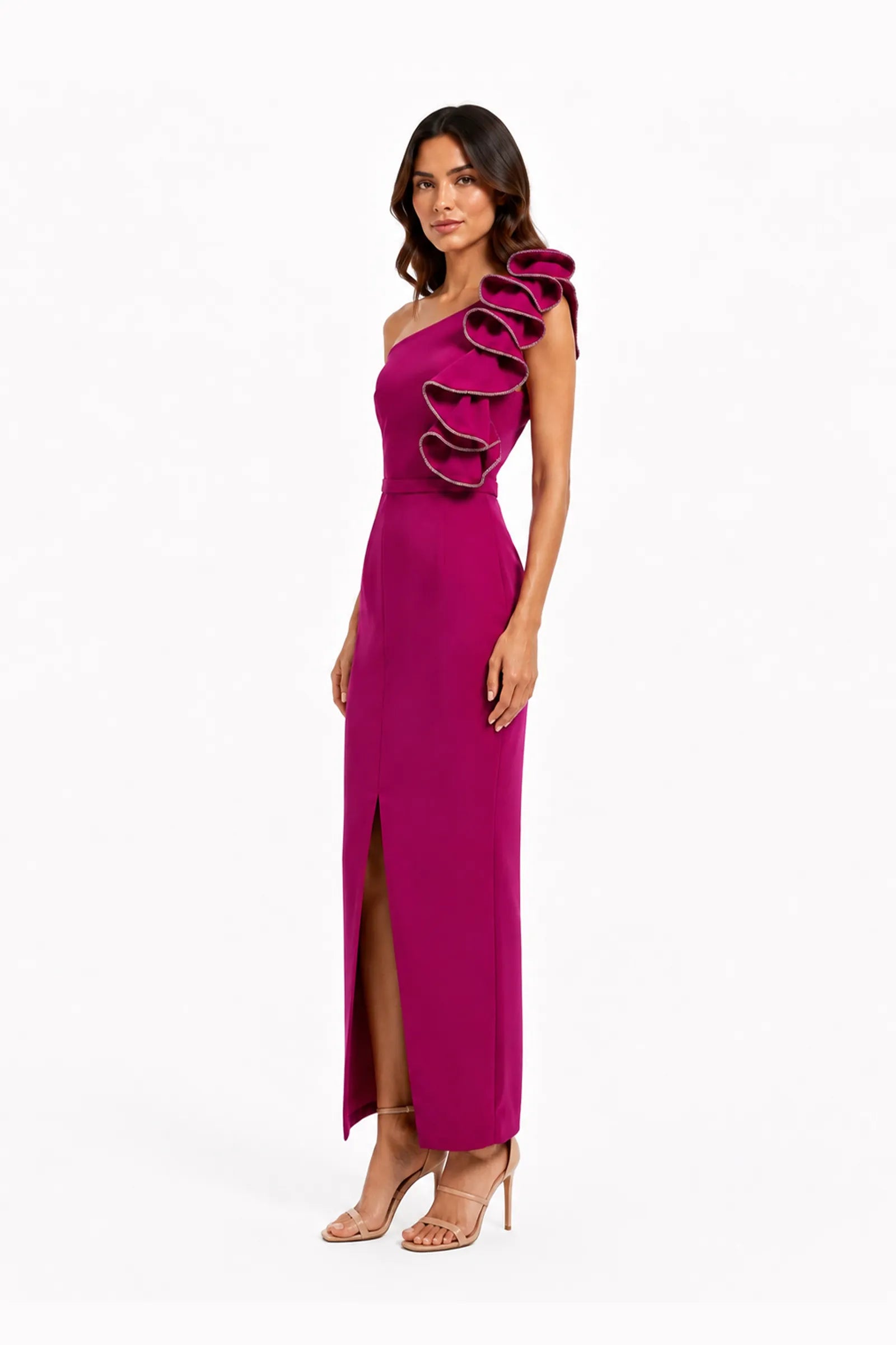 Fustan fuchsia volane