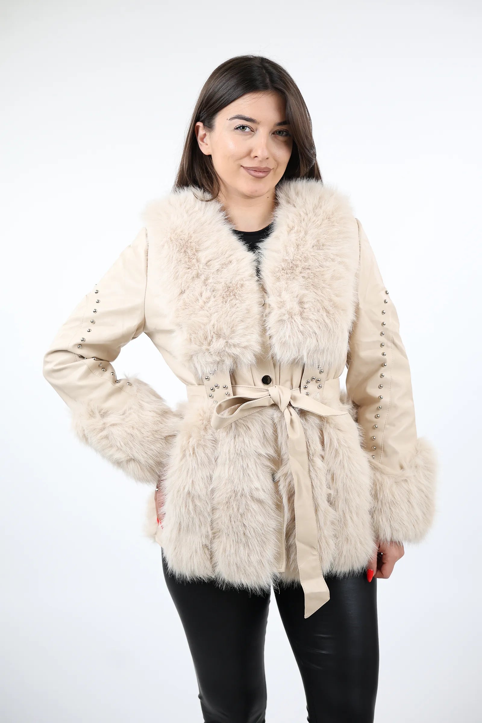 JAKNE  Fur Trim Belted