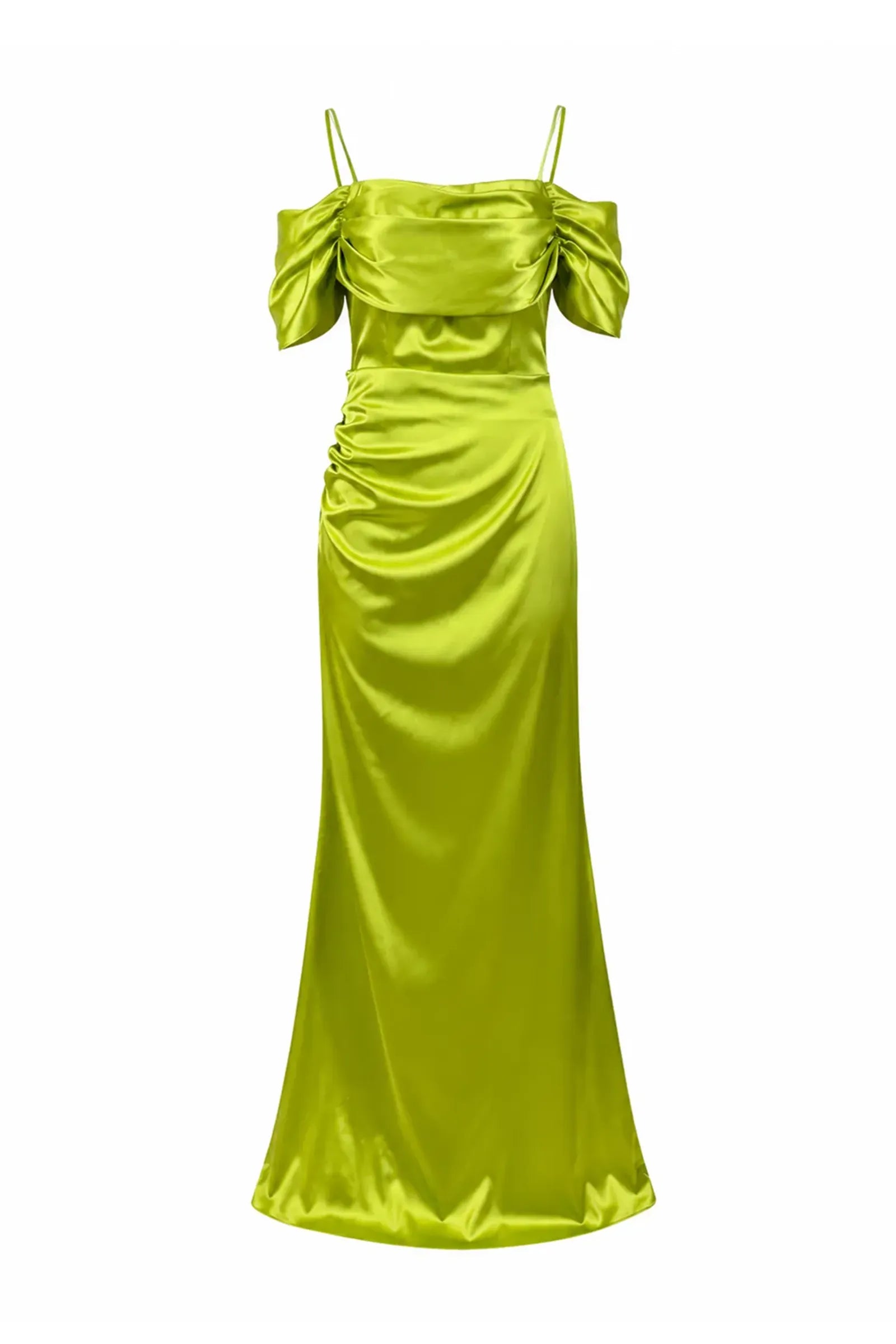 Fustan long draped shoulder