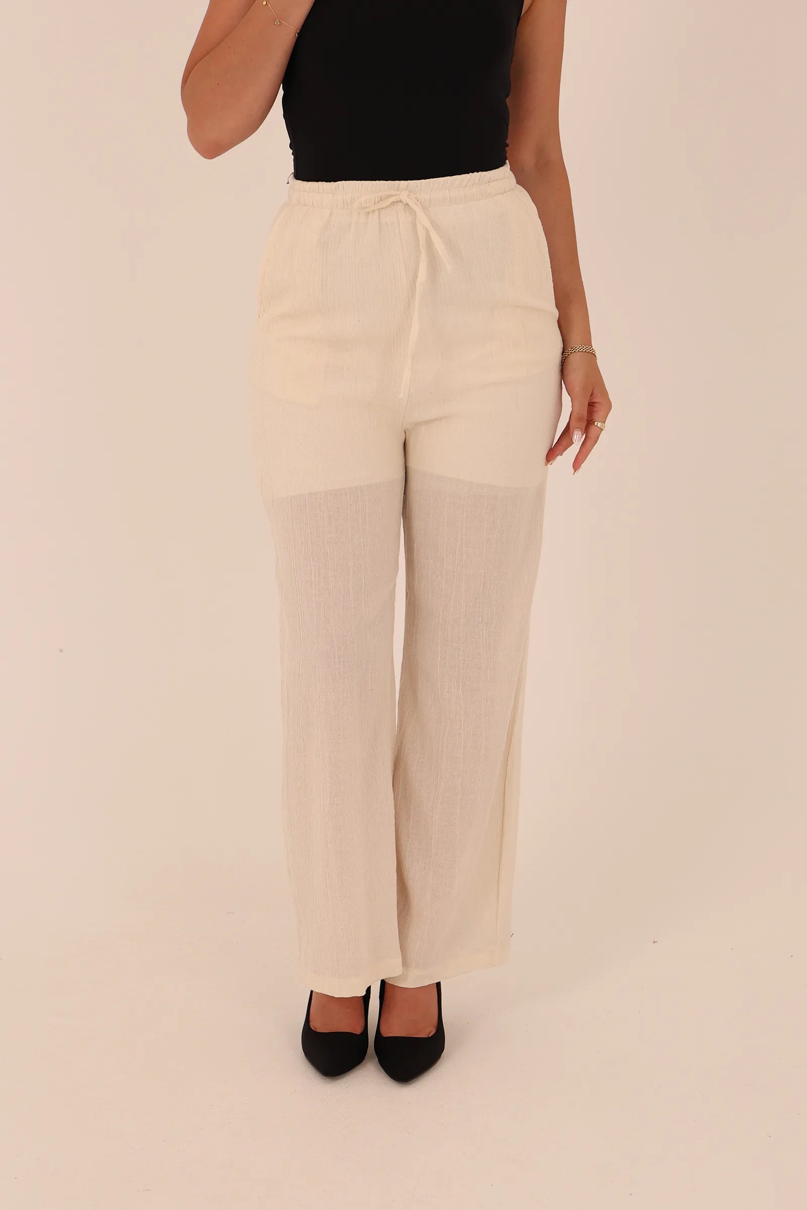 Pantallona linen elastic waist