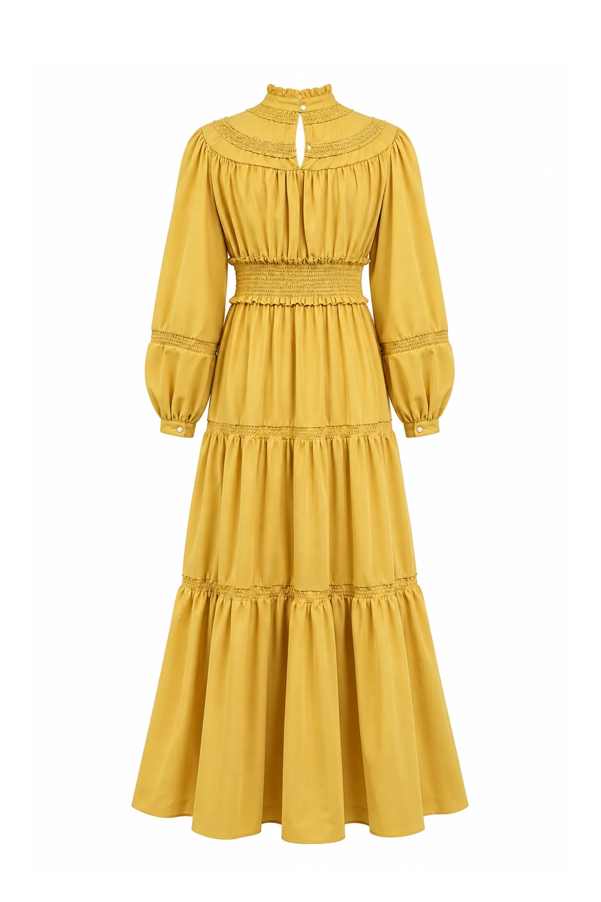 Fustan smocked high-neck