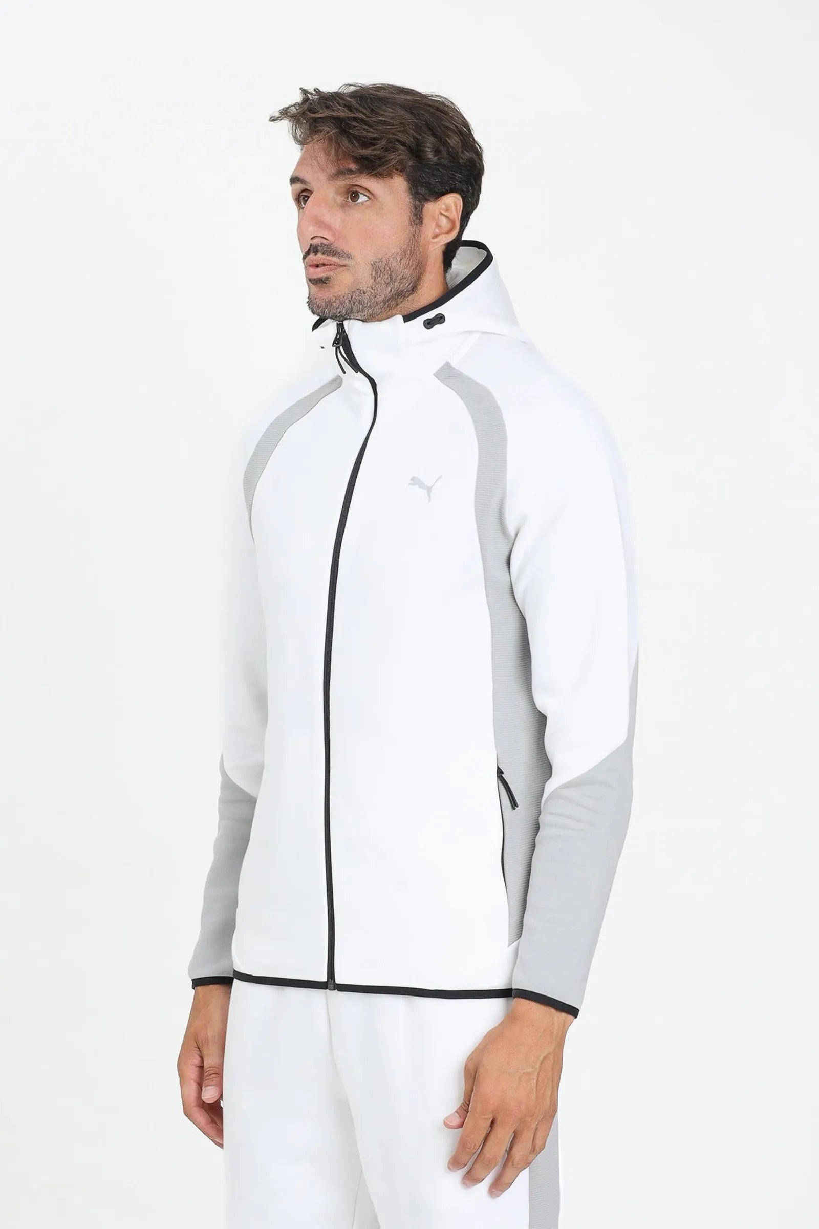 DUKS PUMA MEN'S EVOSTRIPE ZIP-UP HOODIE IN WHITE