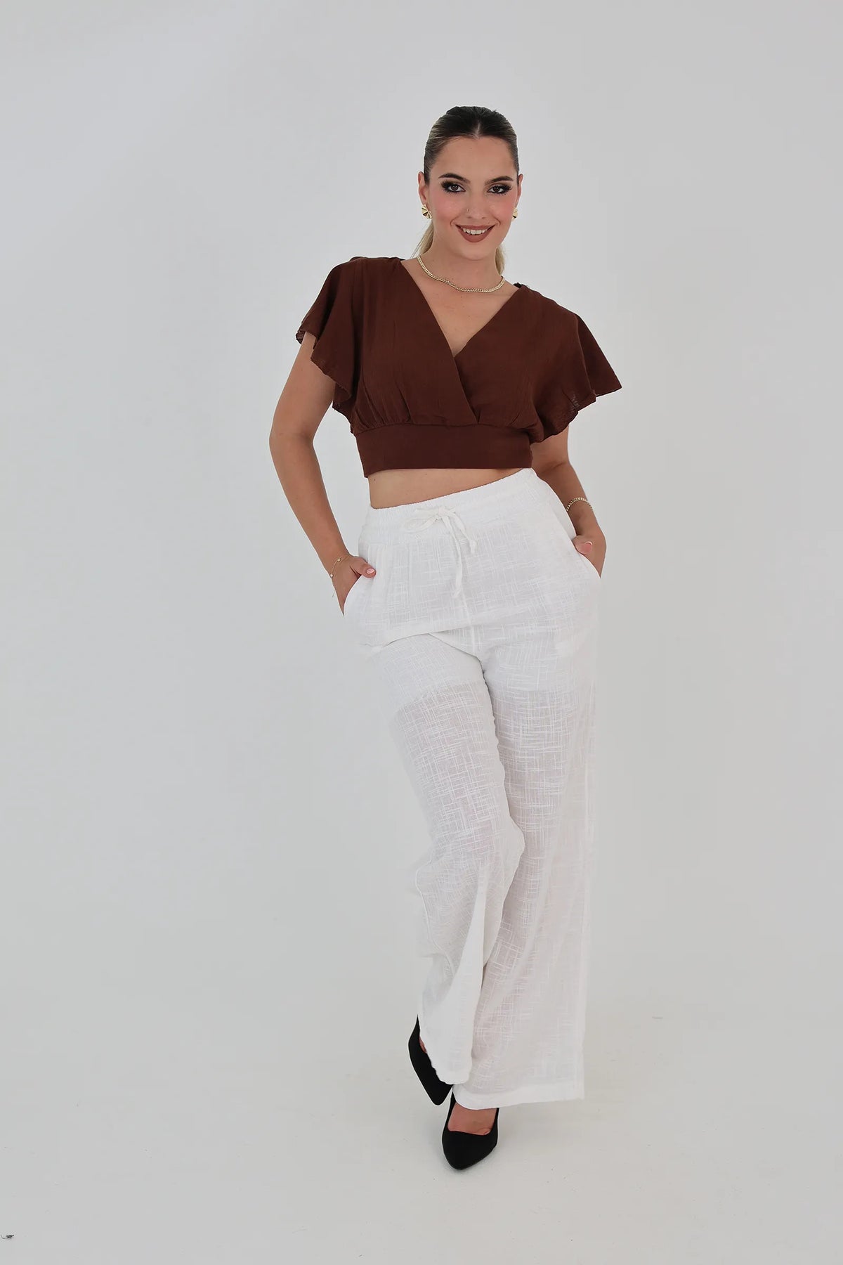 Pantallona linen wide leg