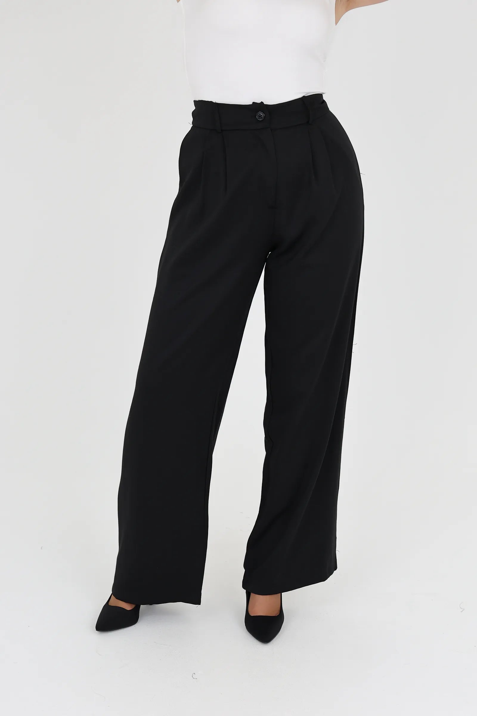 Pantallona button high waisted