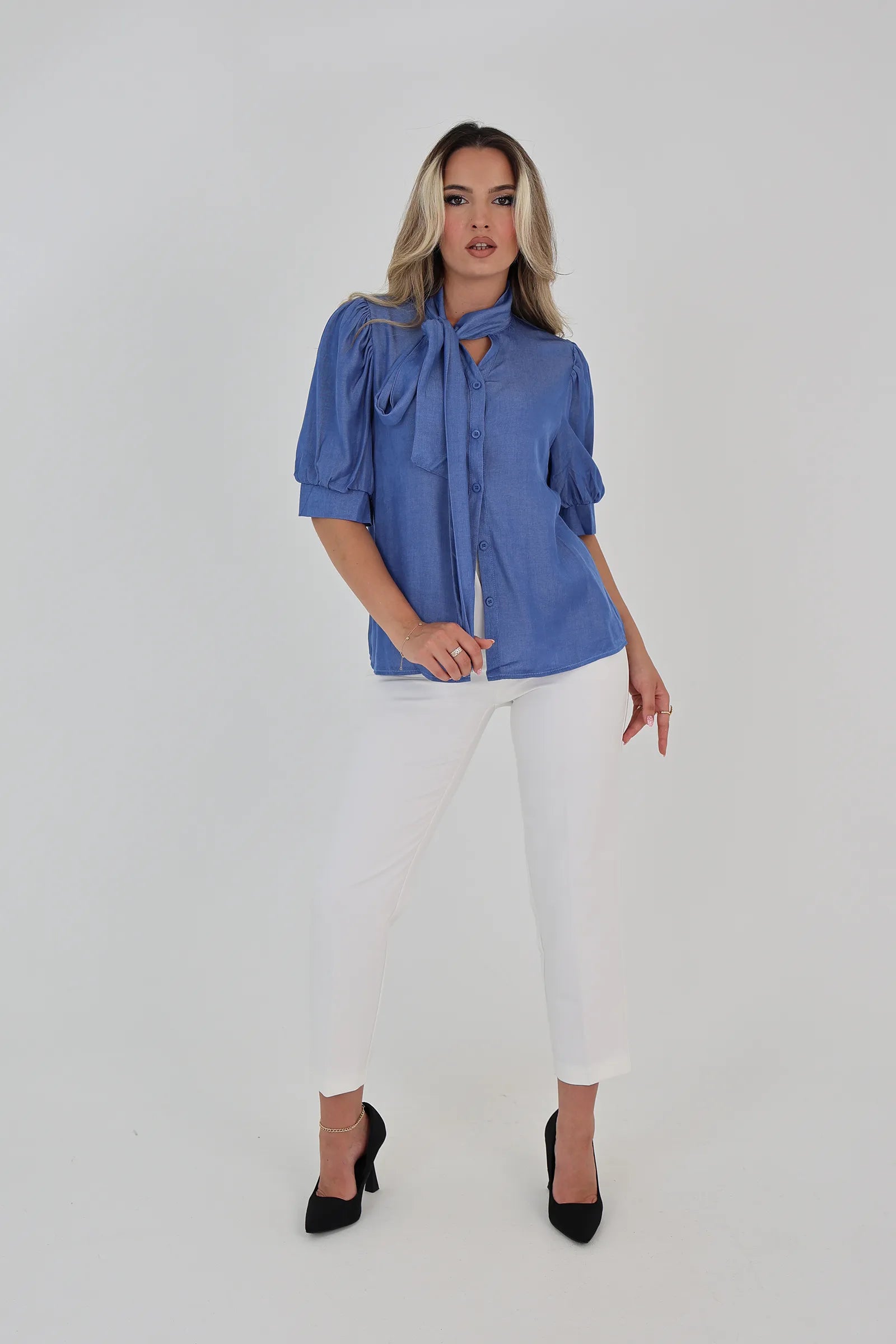 Kemishe blue tie neck
