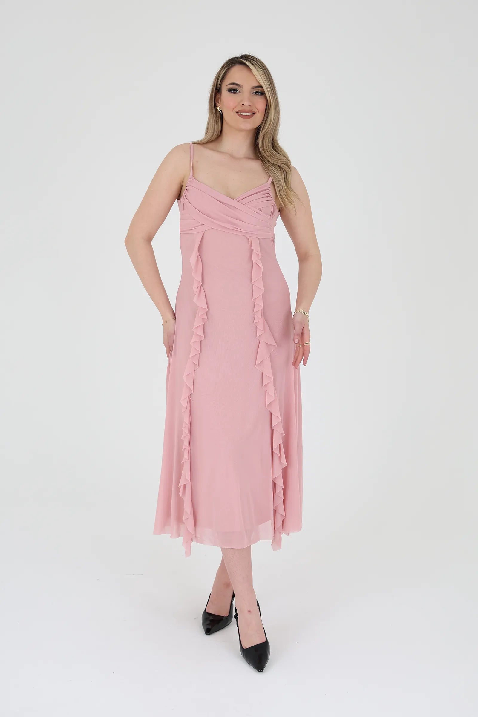Fustan floral ruffle