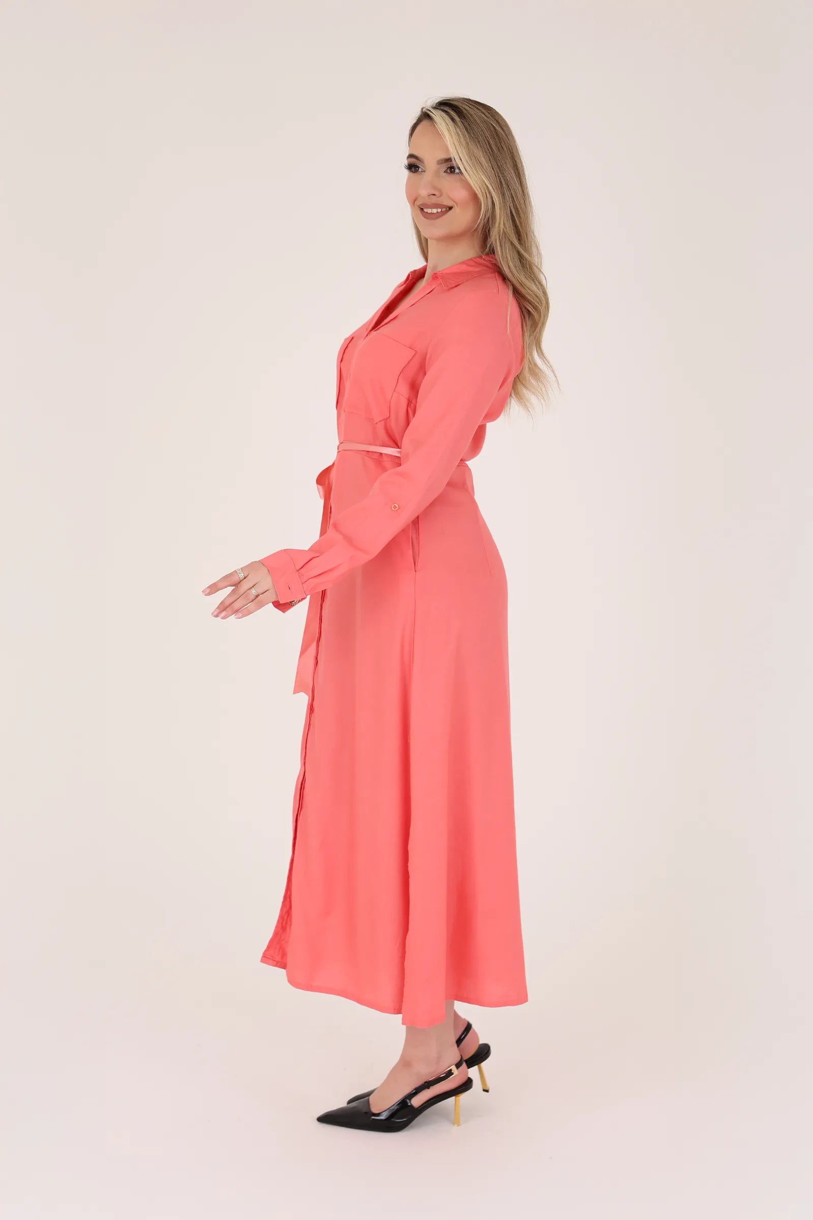 Fustan pink belted