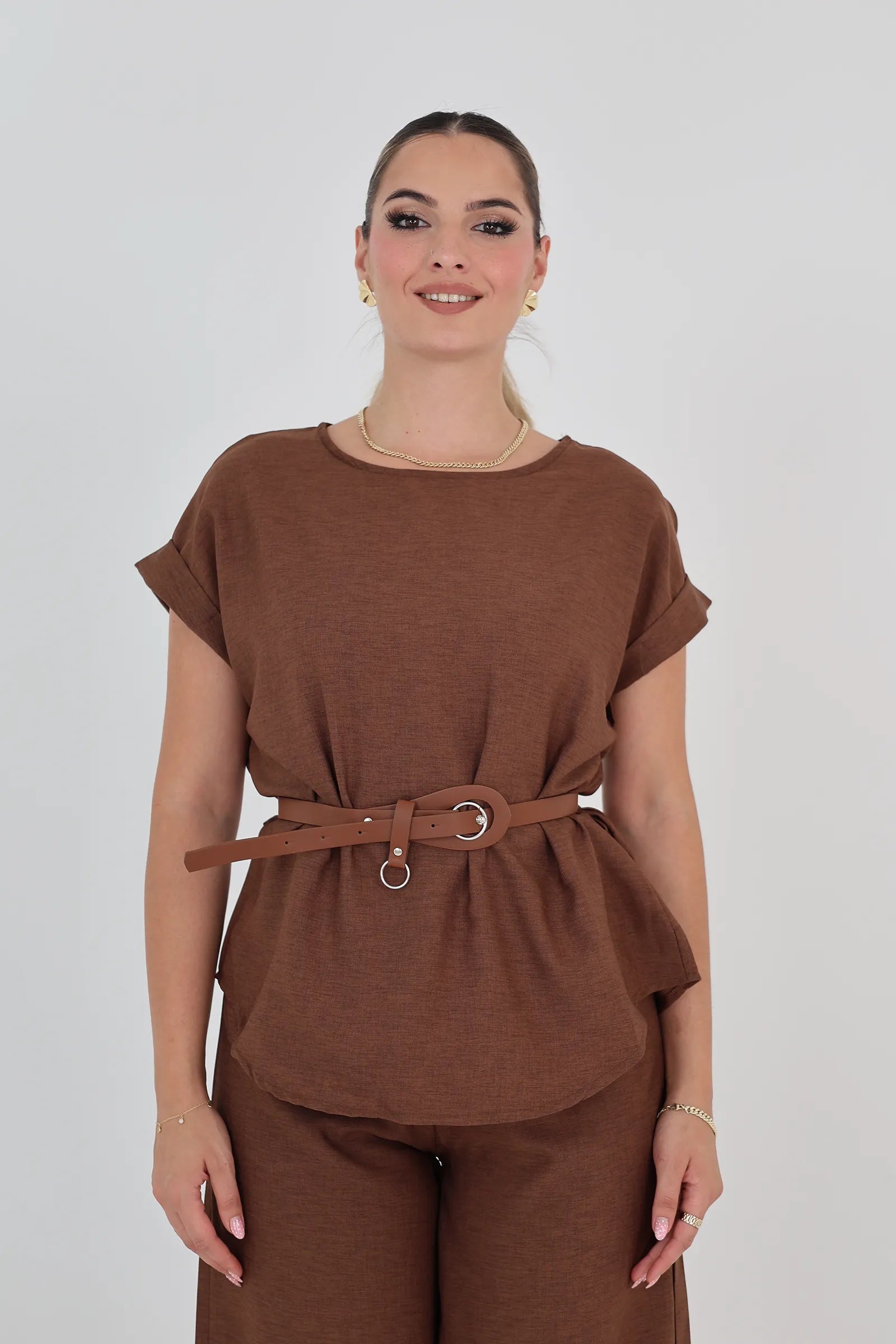 Maice belted round neck