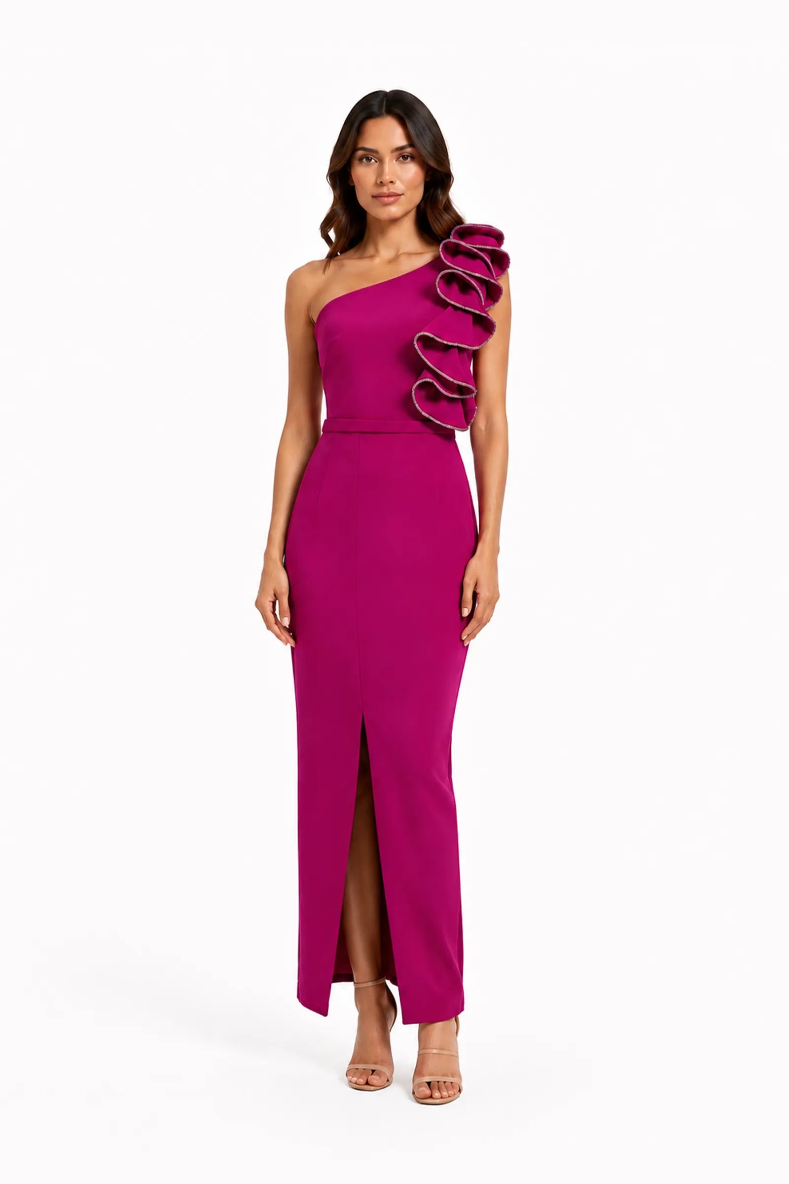 Fustan fuchsia volane