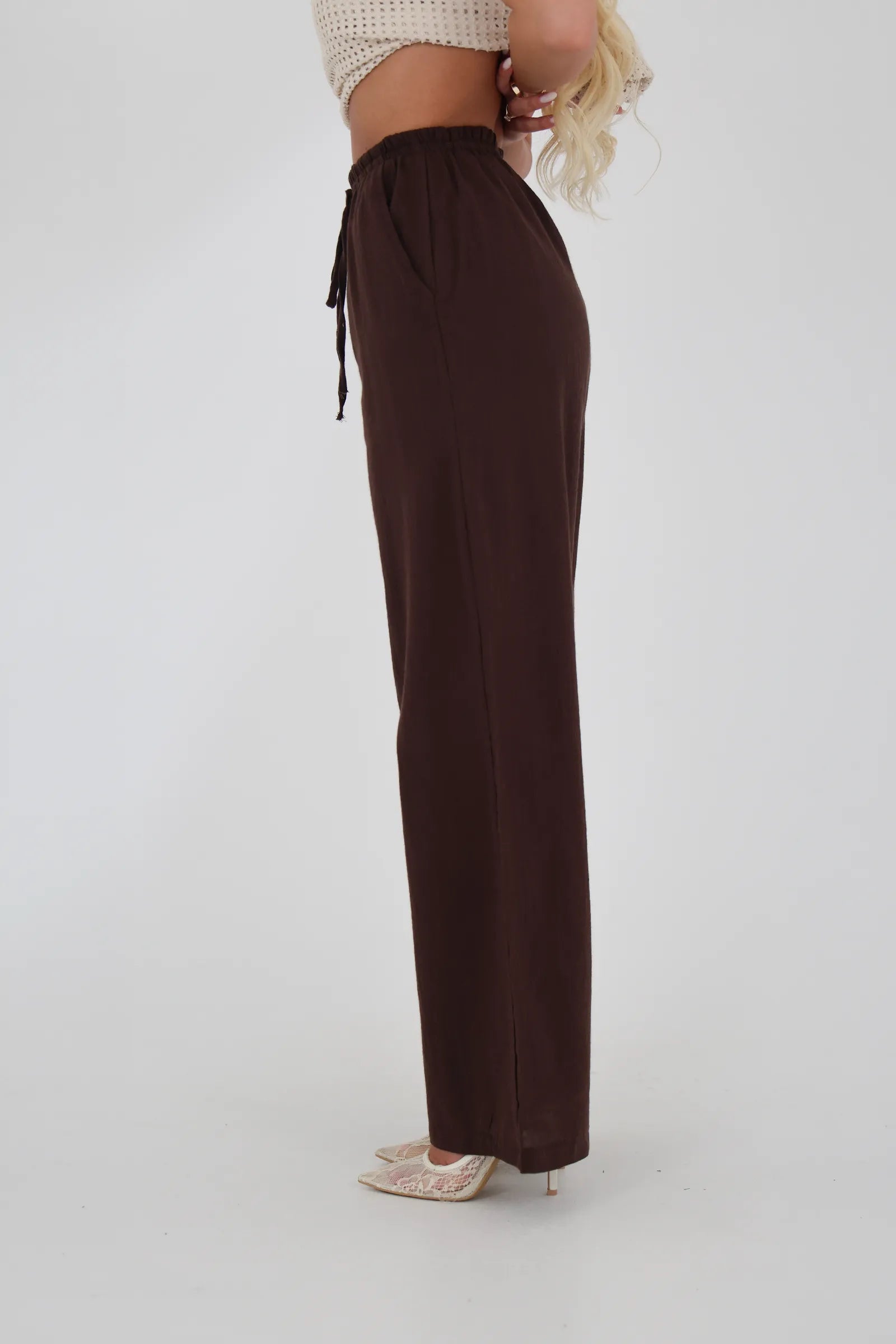 Pantallona linen elastic waist