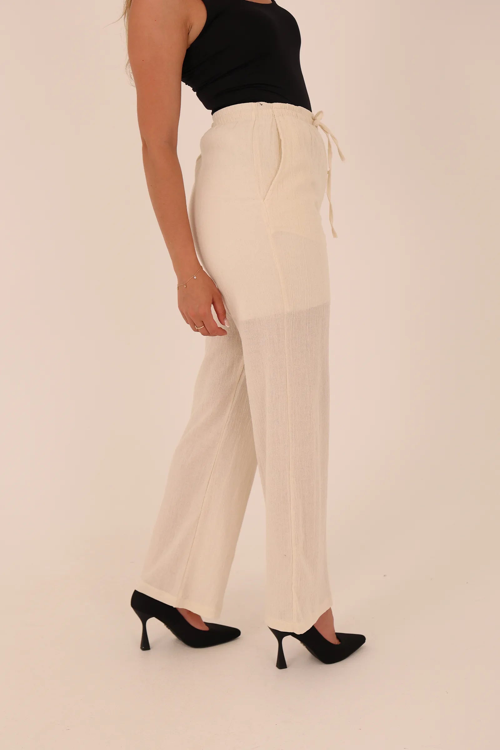 Pantallona linen elastic waist