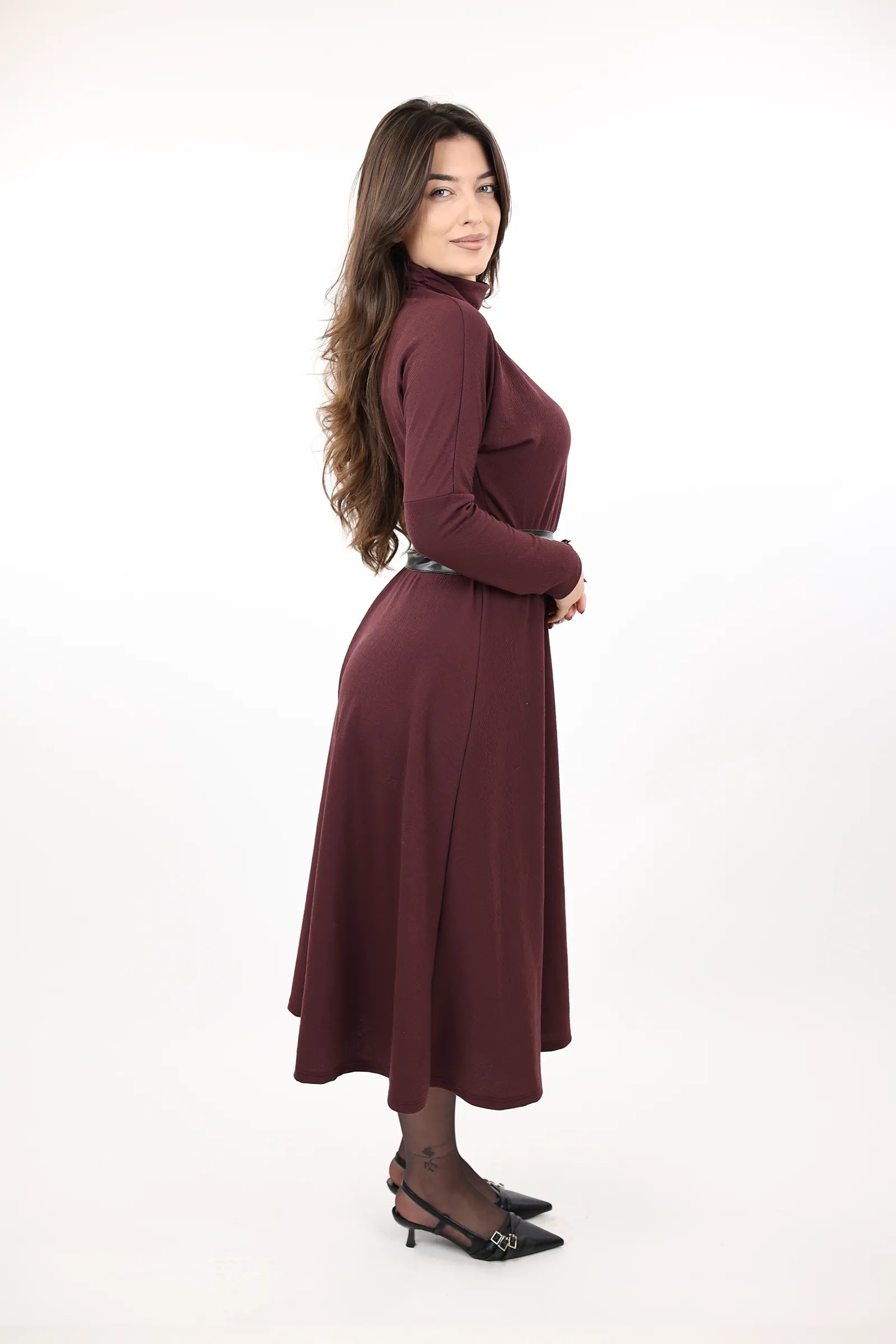 FUSTAN Burgundy Belted