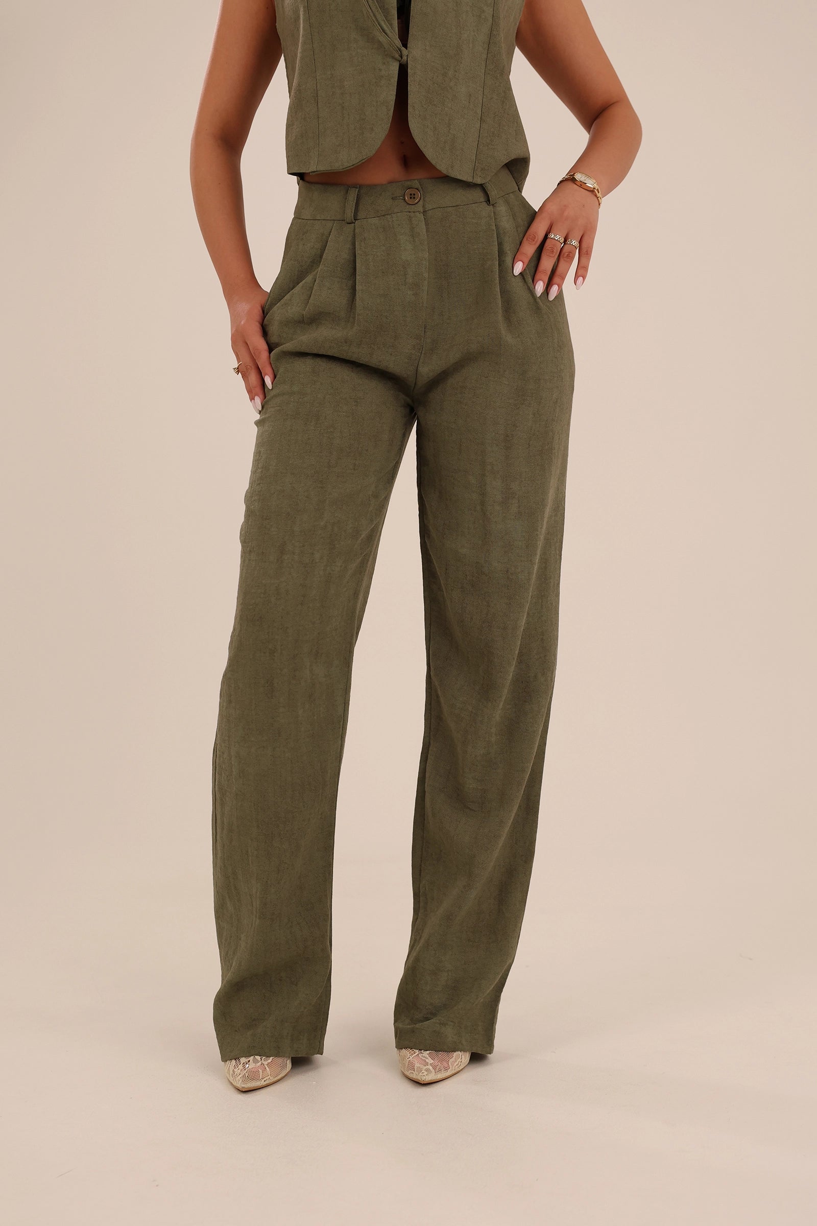 Pantallona wide leg linen