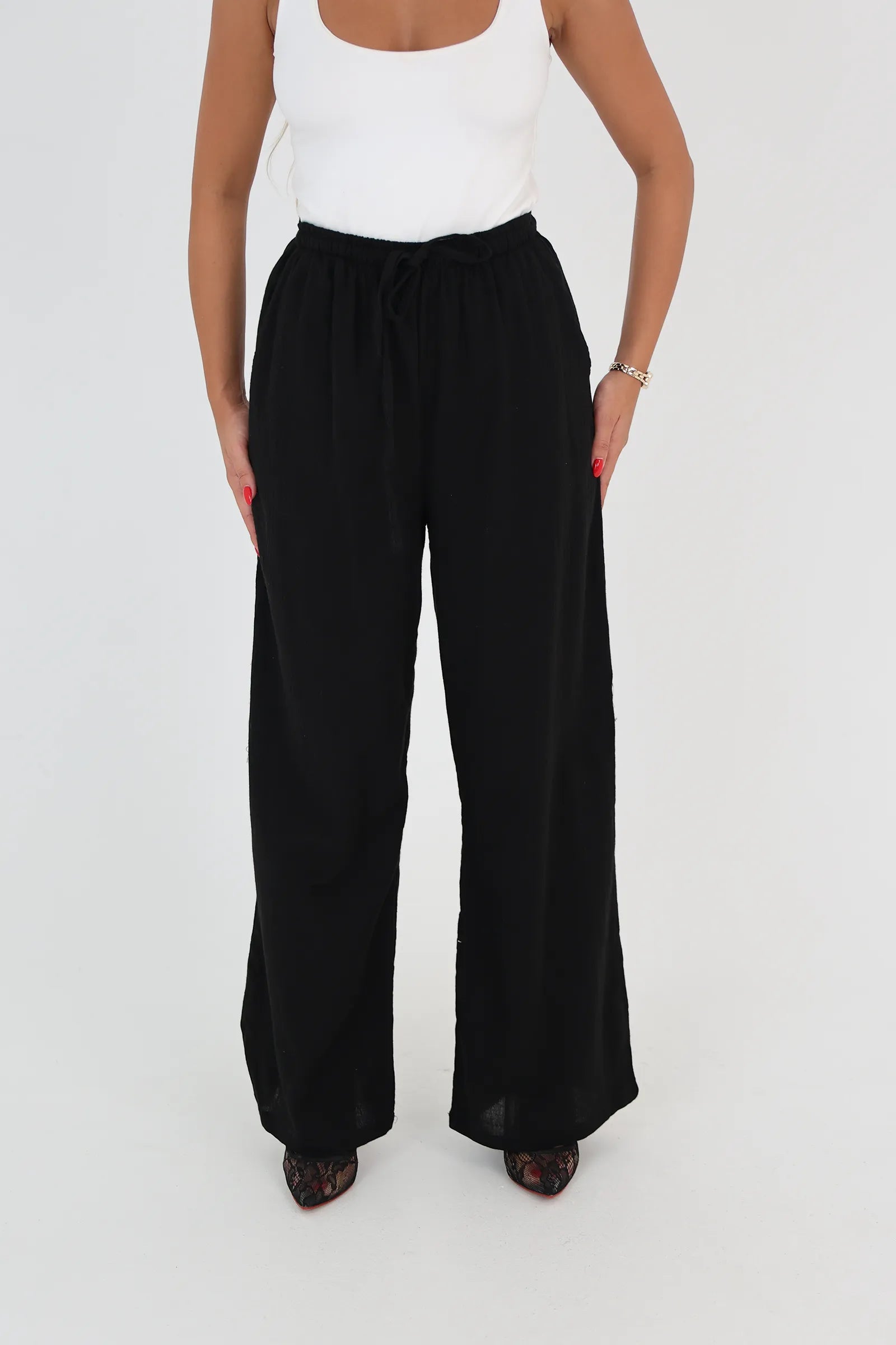 Pantallona linen elastic waist