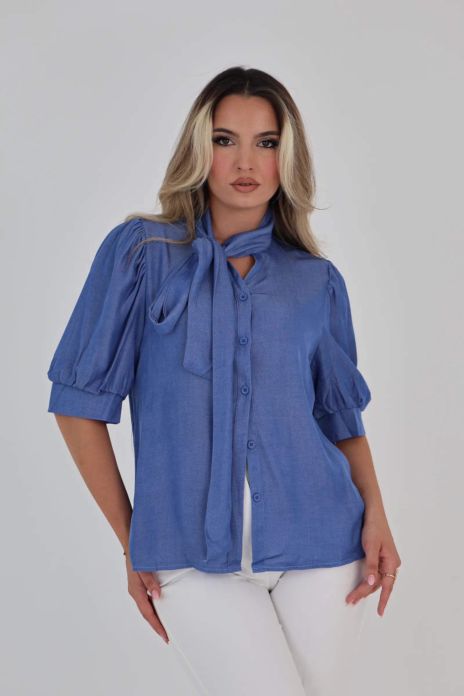 Kemishe blue tie neck