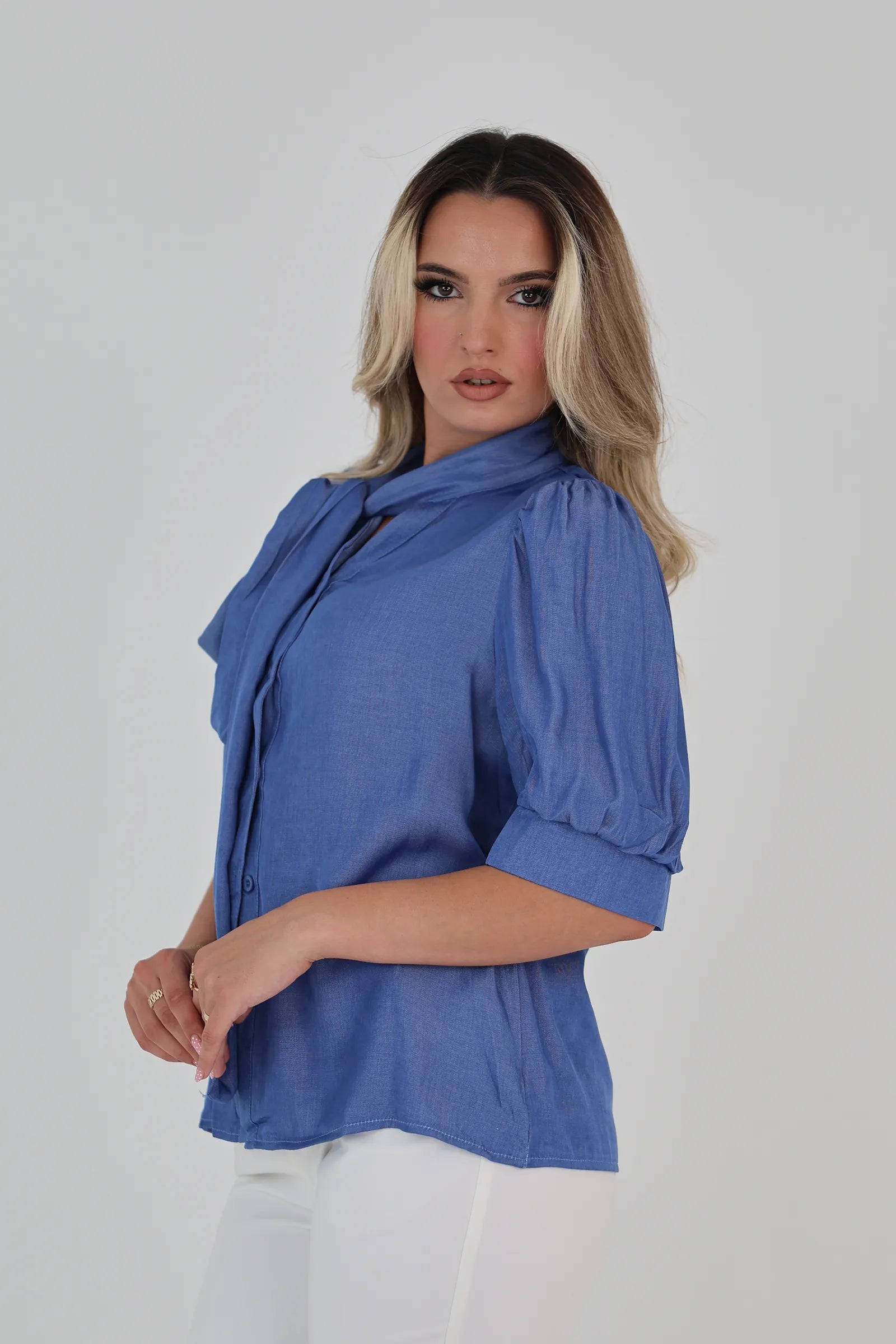 Kemishe blue tie neck