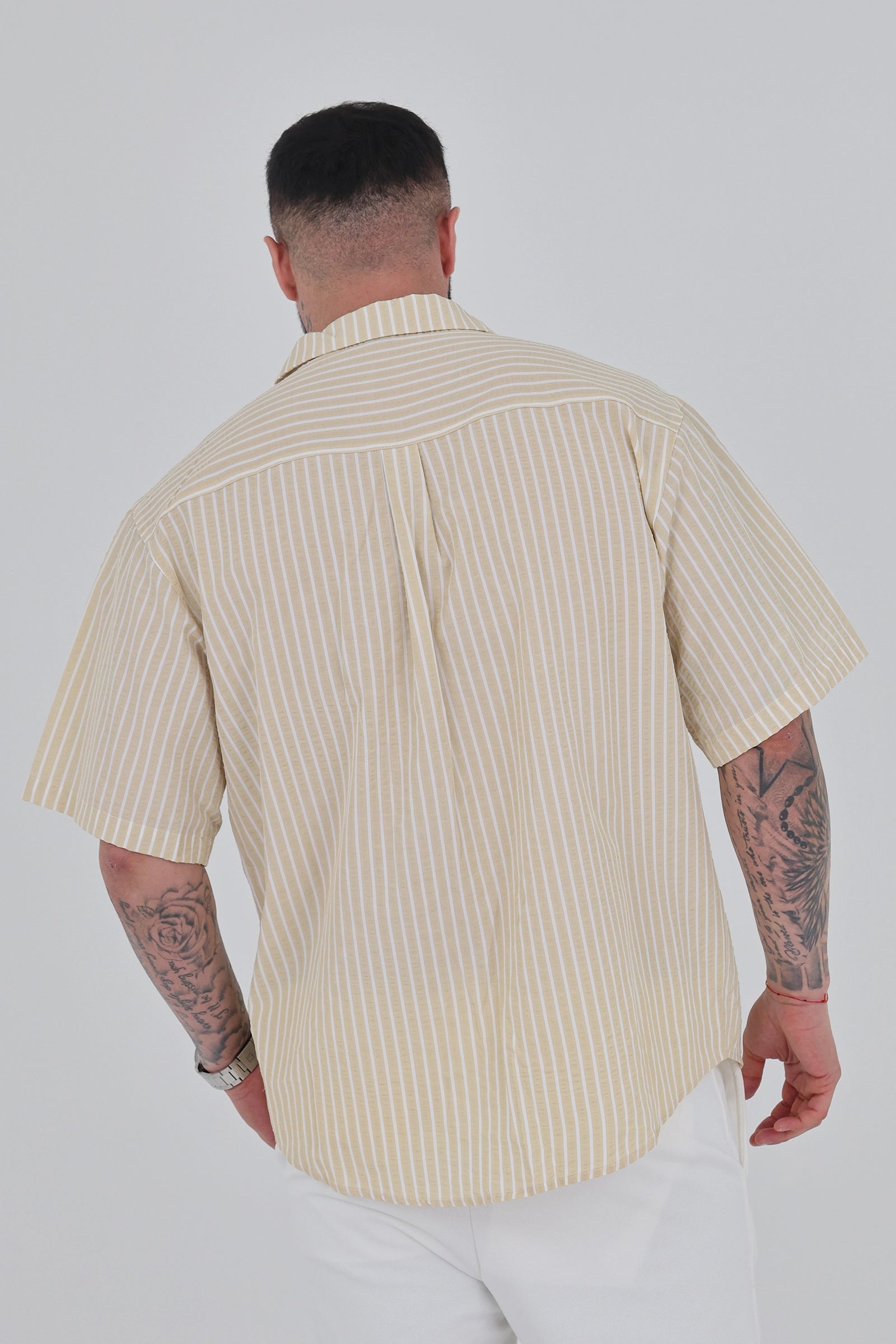 Kemishe striped cuban collar