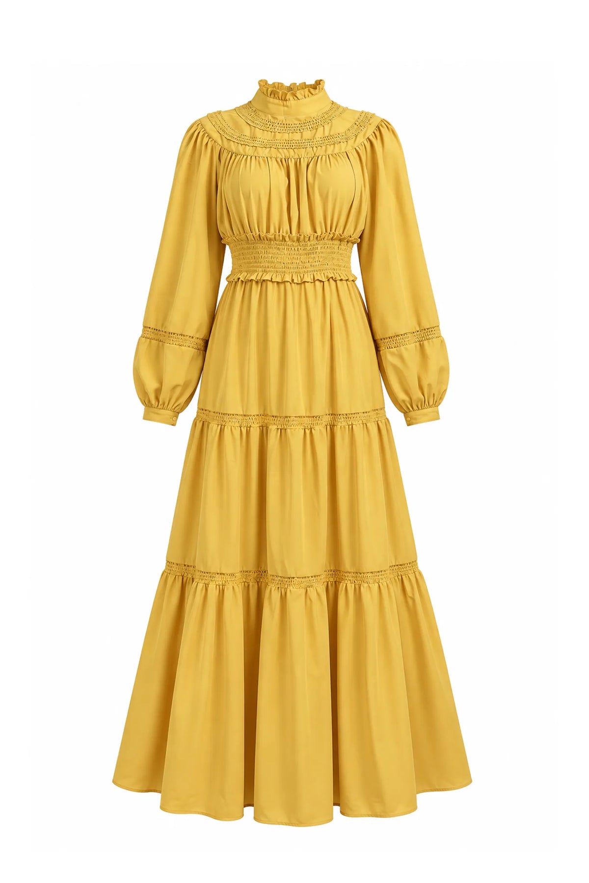 Fustan smocked high-neck
