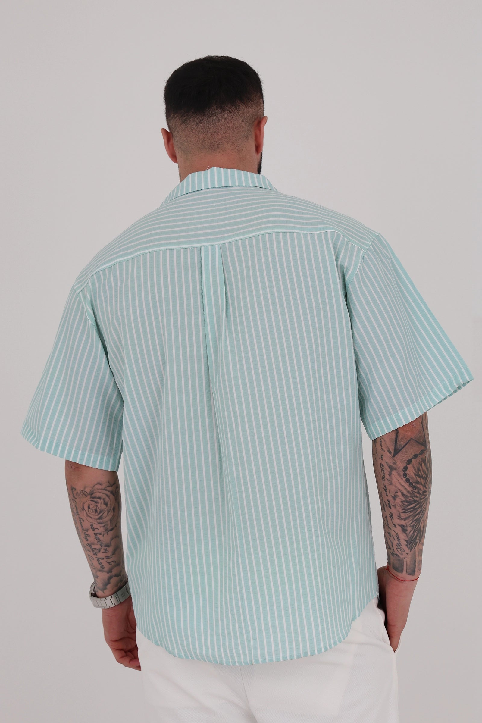Kemishe striped cuban collar