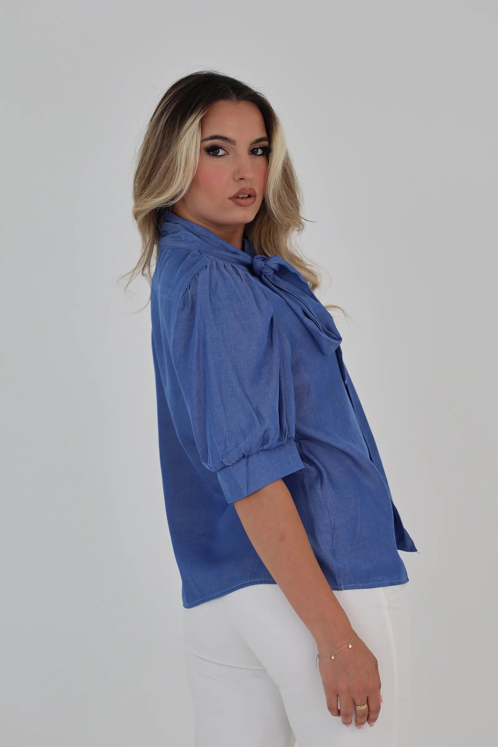 Kemishe blue tie neck