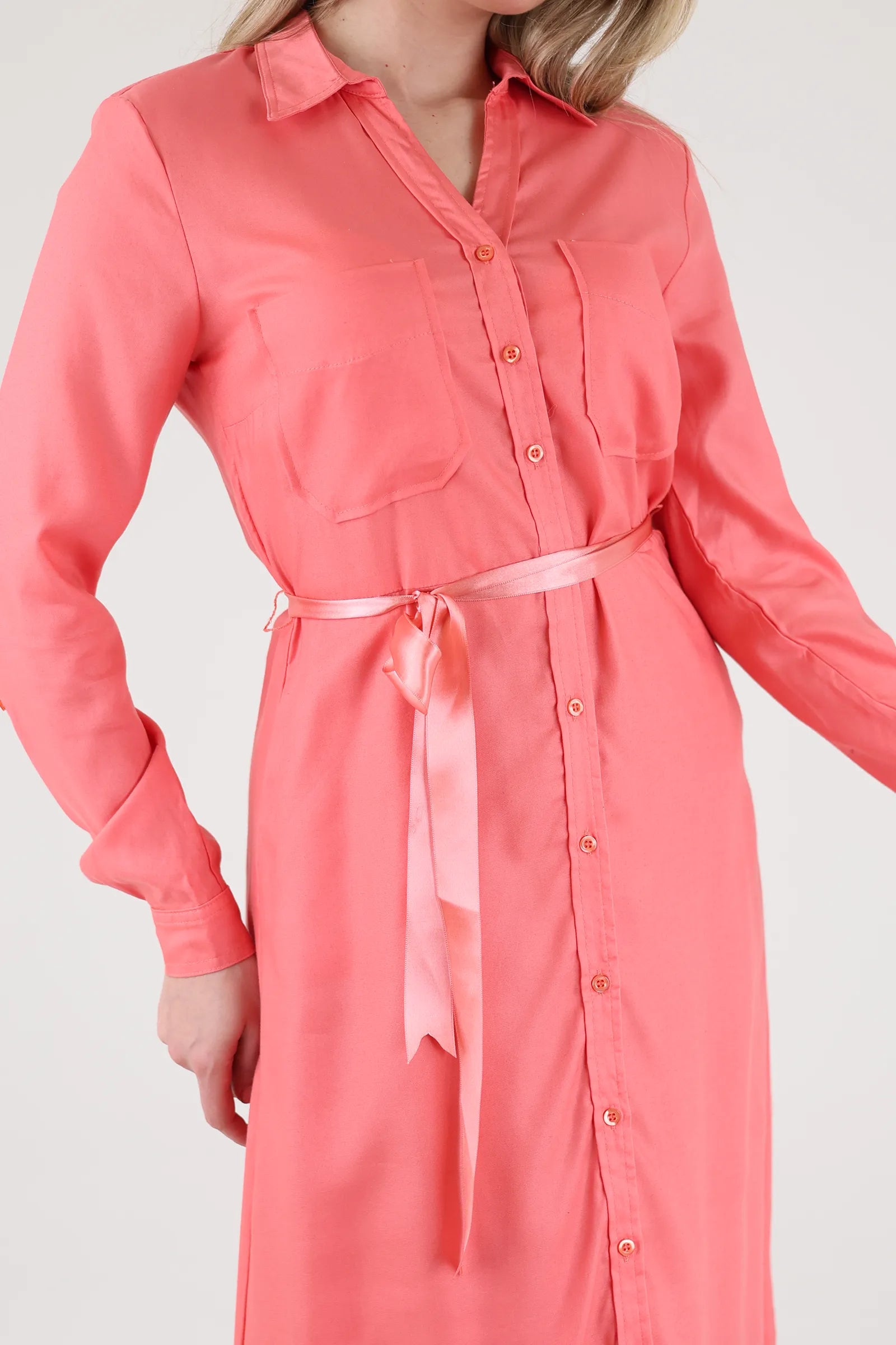 Fustan pink belted