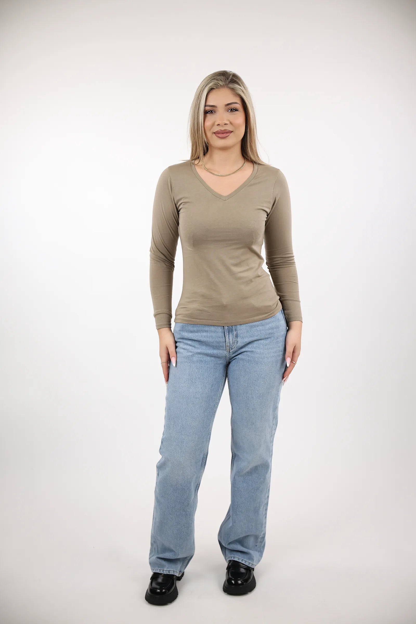 BLUZË Taupe V-Neck