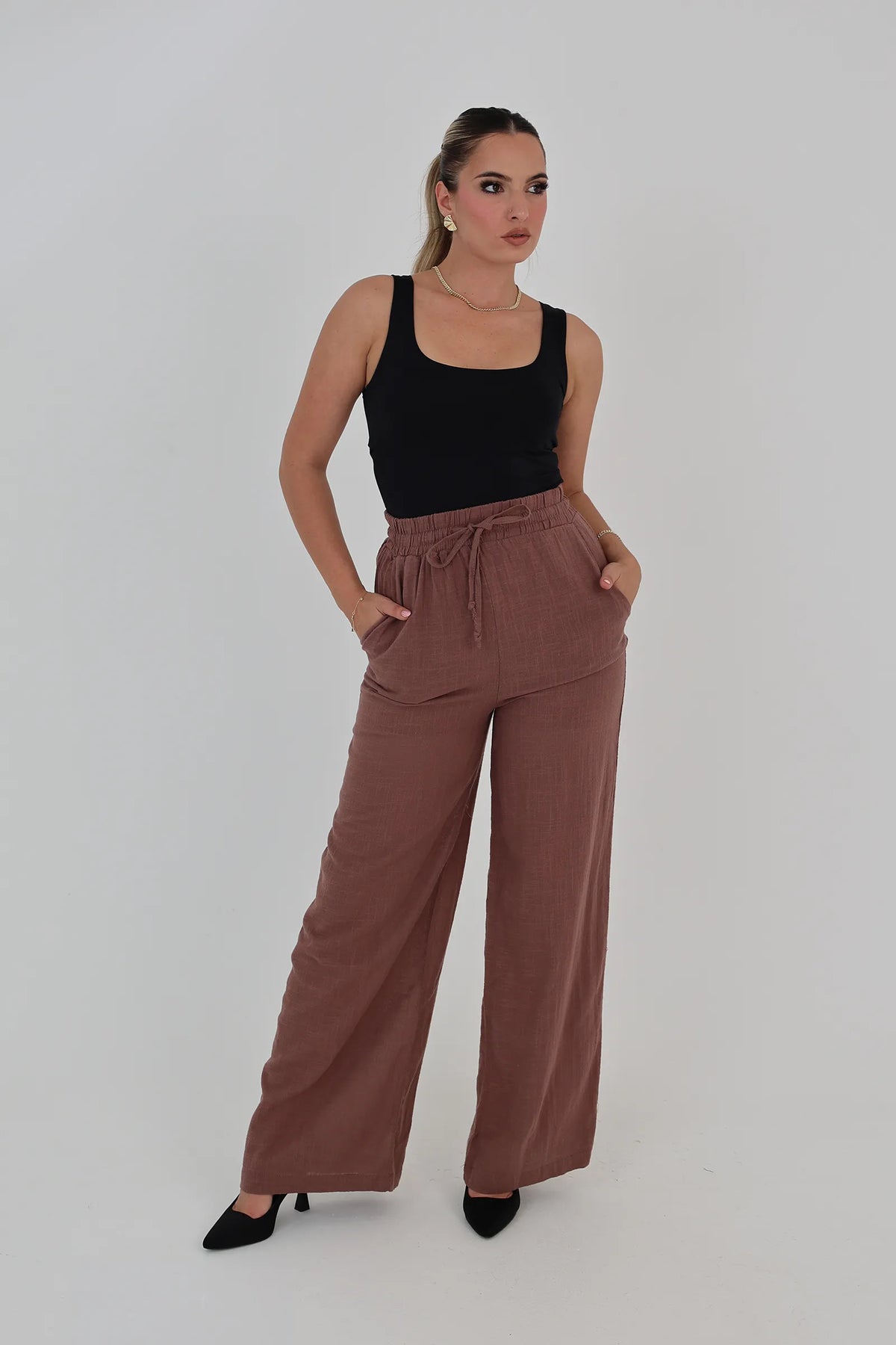 Pantallona linen wide leg