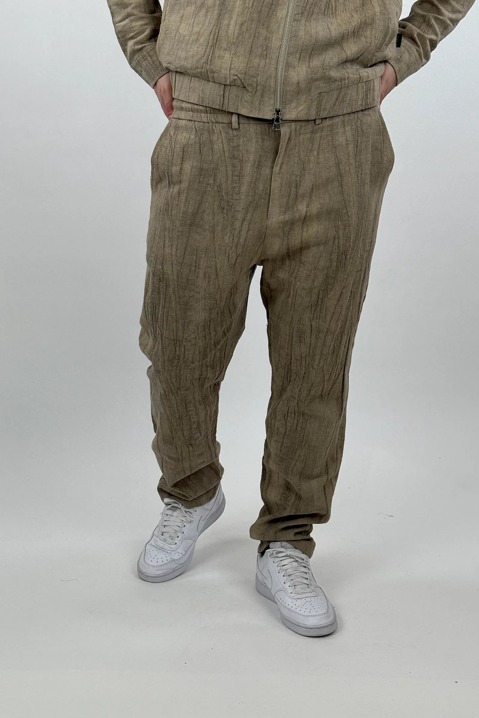 Pantallona crinkled linen harem