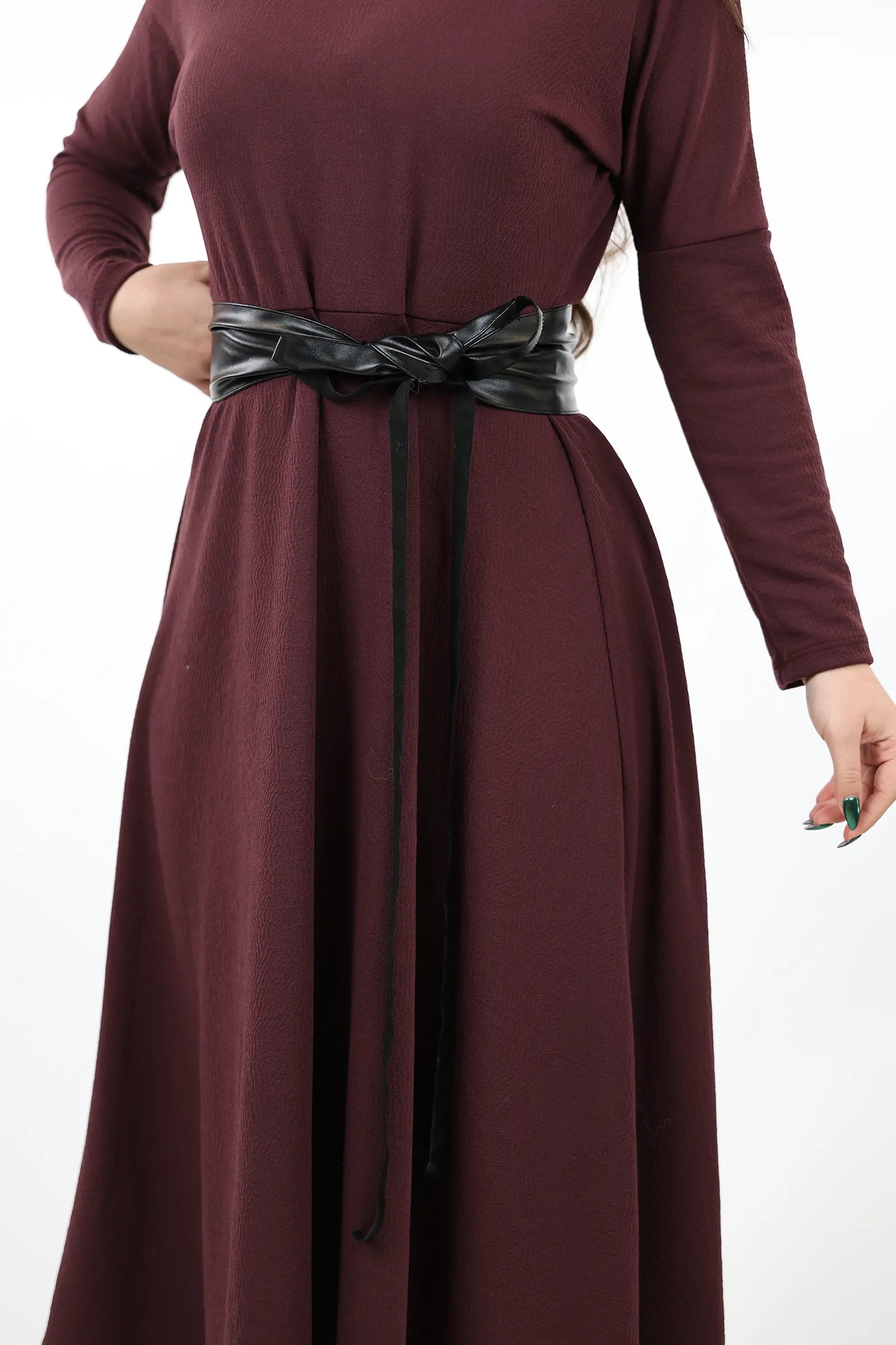 FUSTAN Burgundy Belted