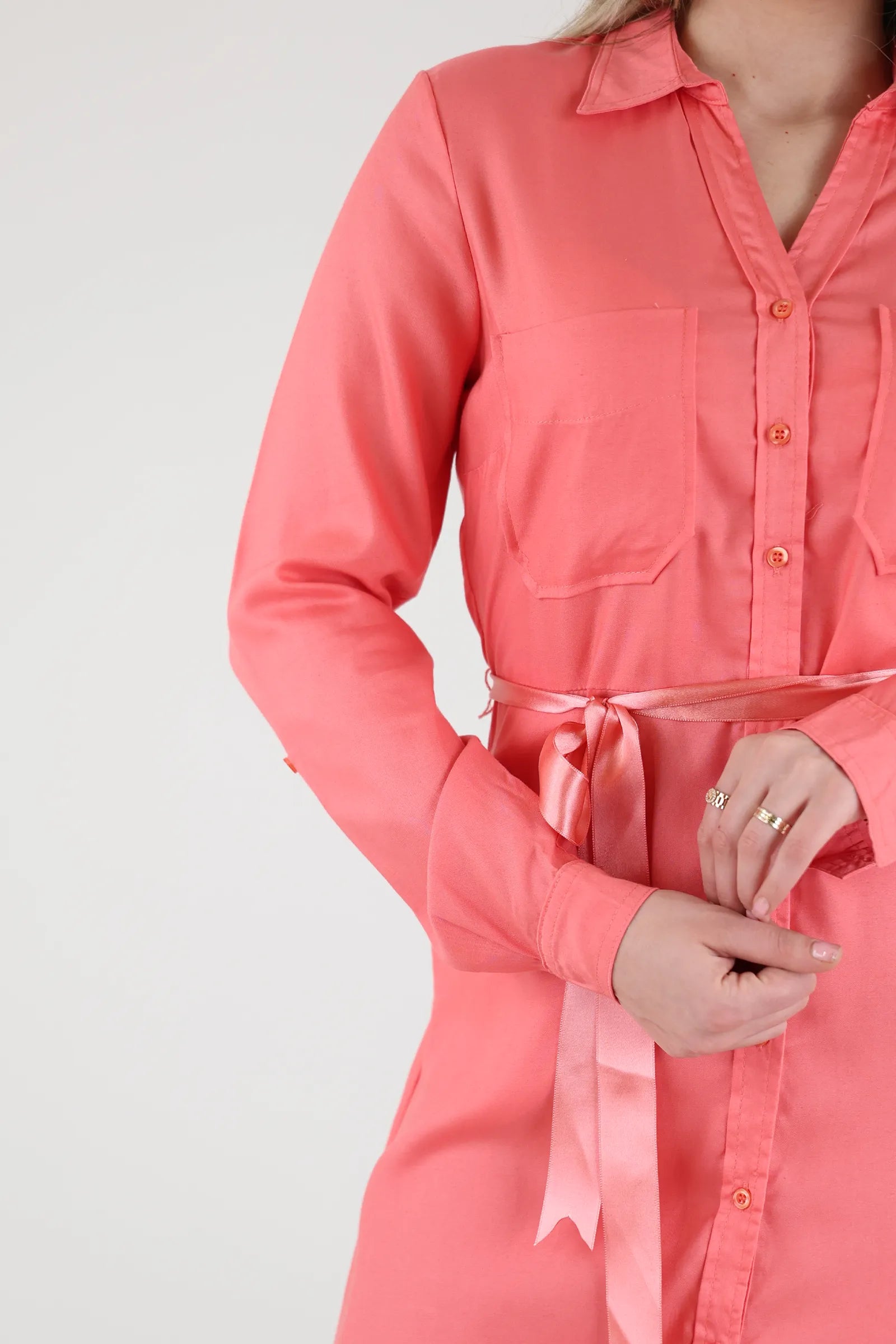 Fustan pink belted