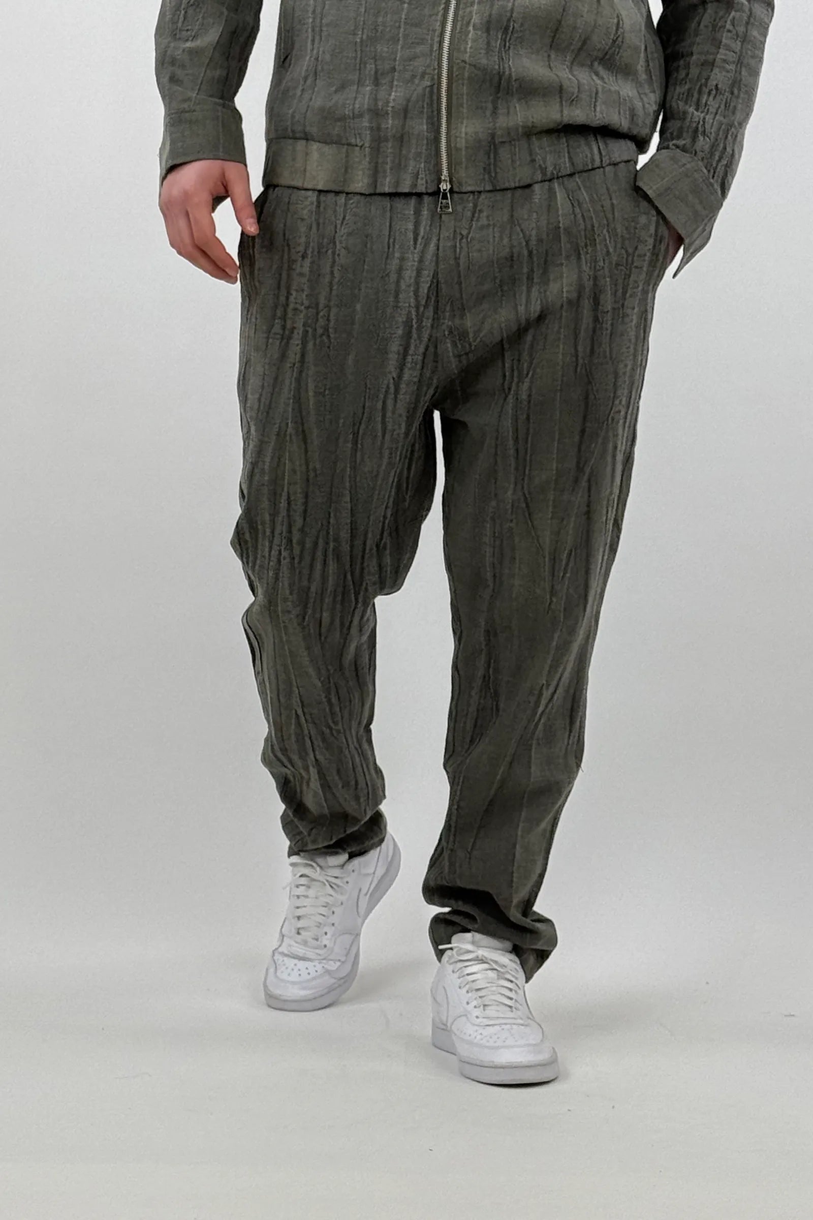 Pantallona crinkled linen harem