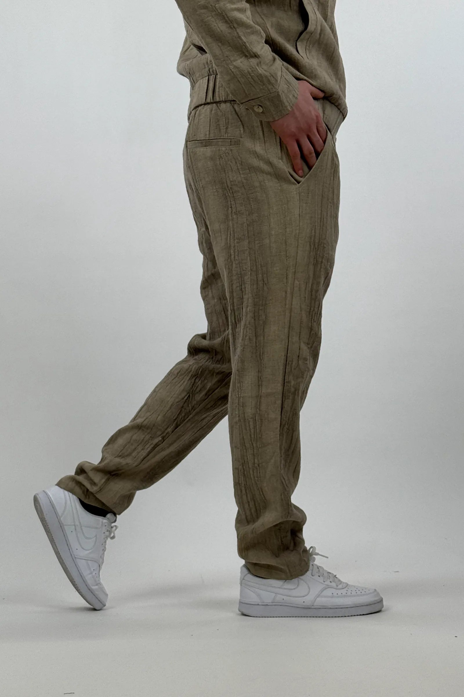 Pantallona crinkled linen harem