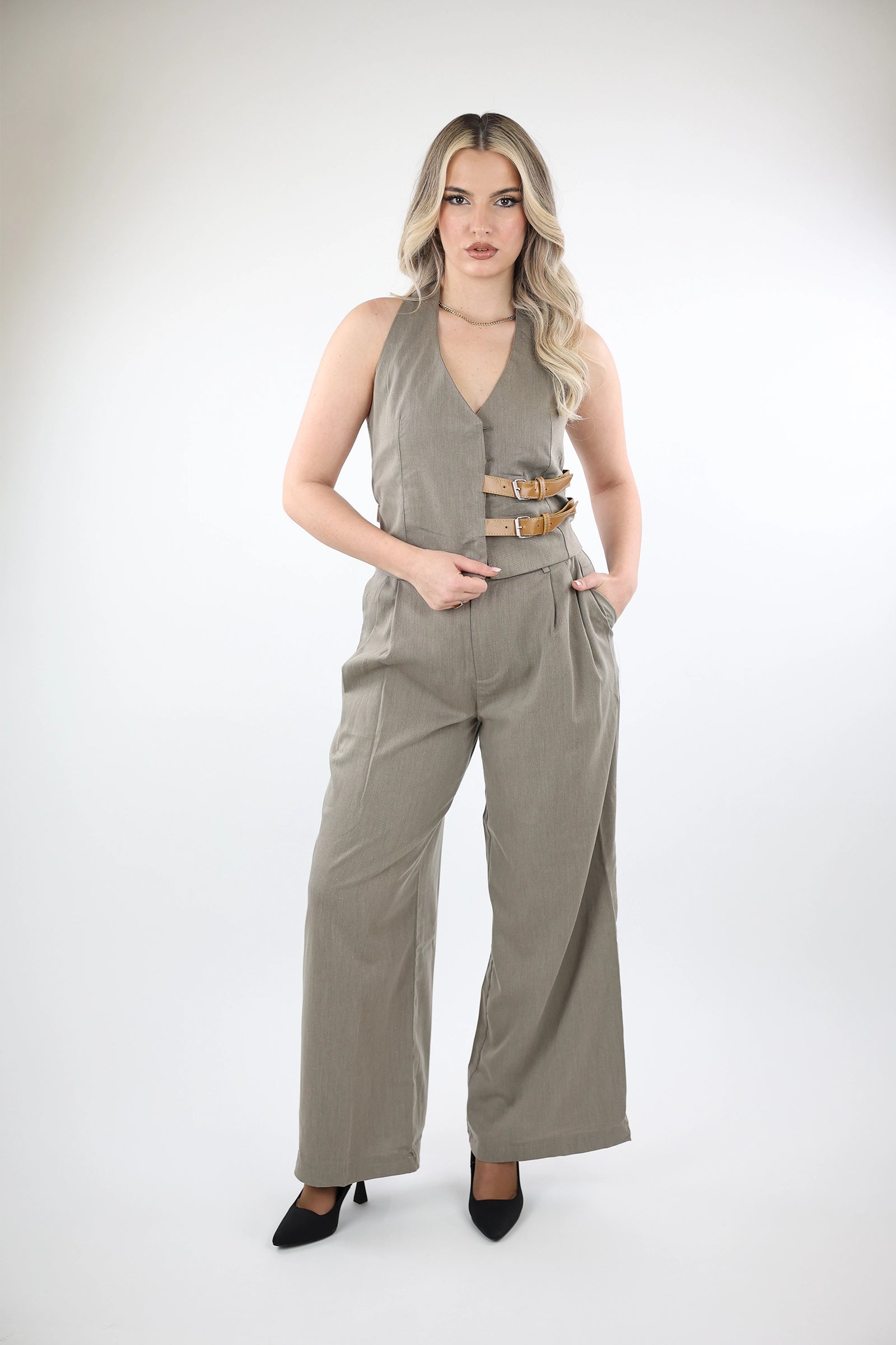 Pantallona pleated ptraight leg