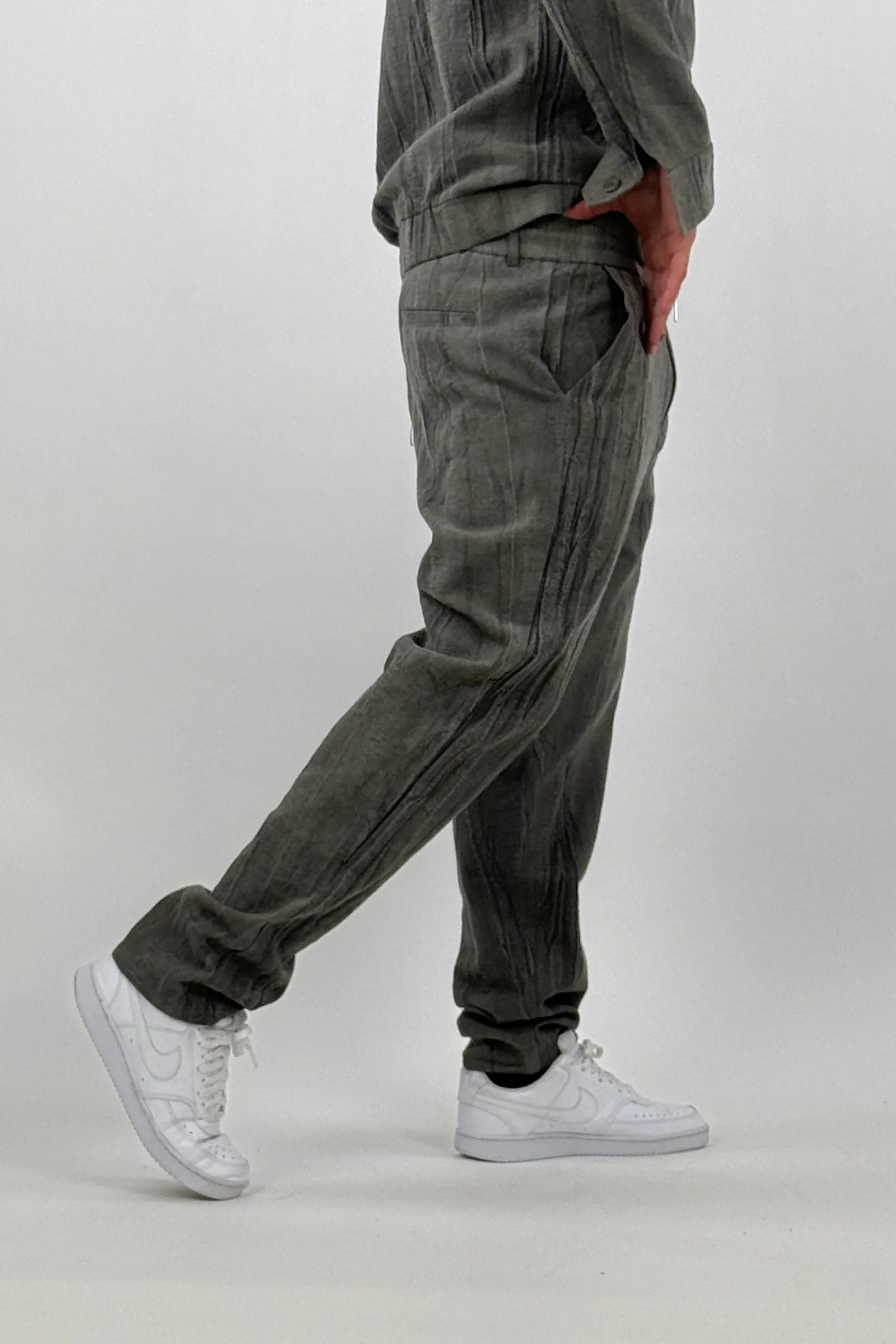 Pantallona crinkled linen harem