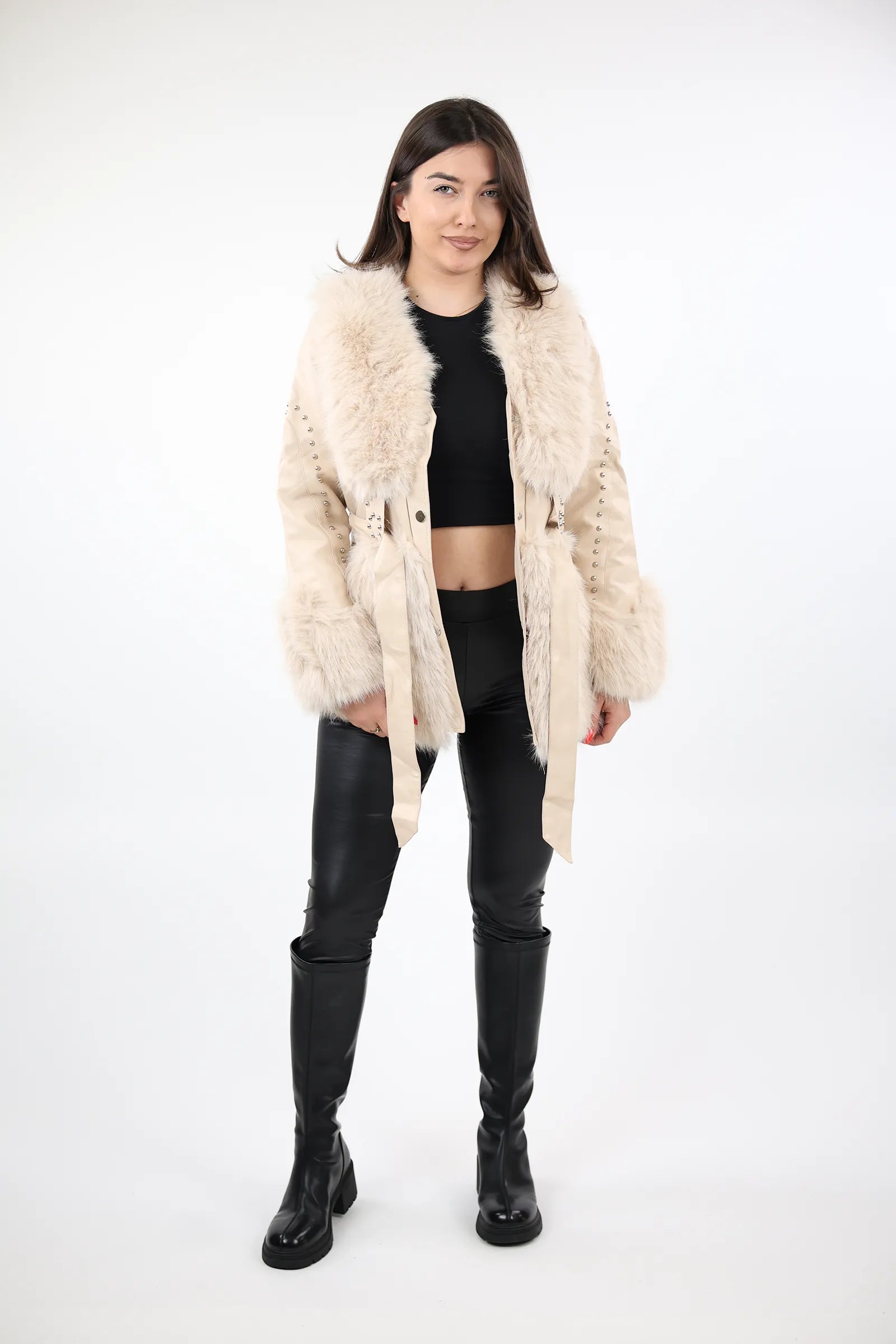 JAKNE  Fur Trim Belted